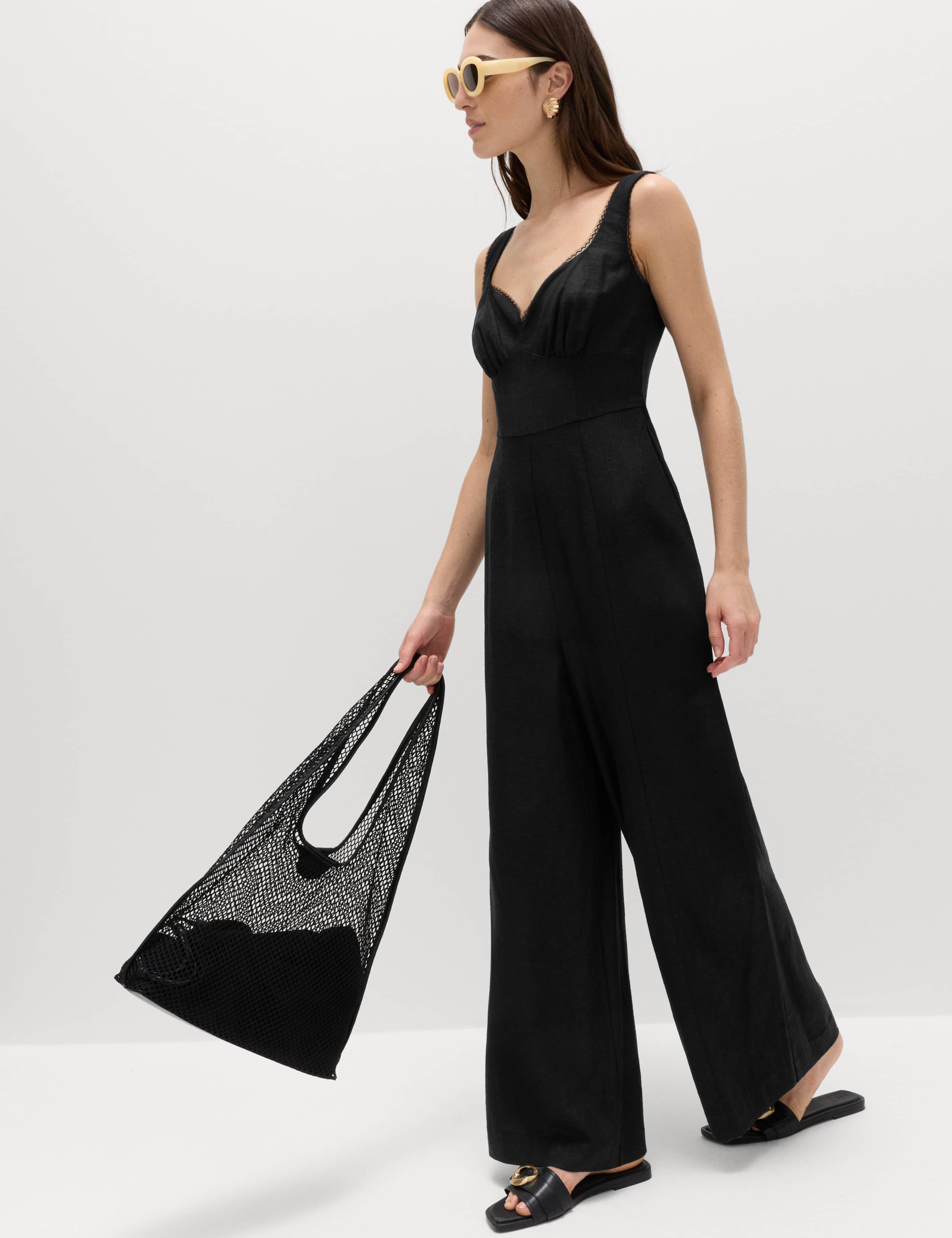 Linen Blend Tie Detail Waisted Jumpsuit 7 of 7