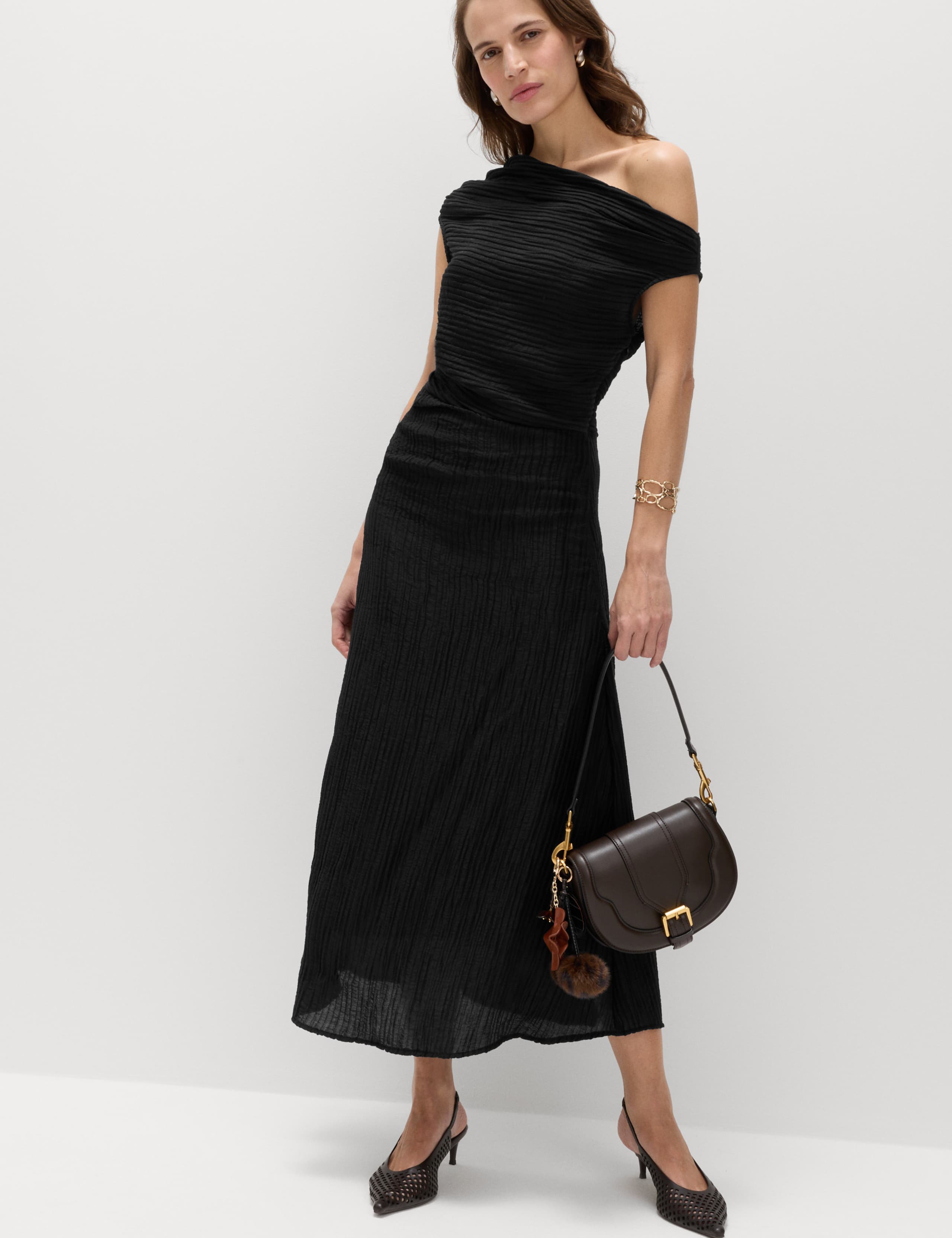 Lyocell Rich Draped Textured Midi Column Dress 1 of 6