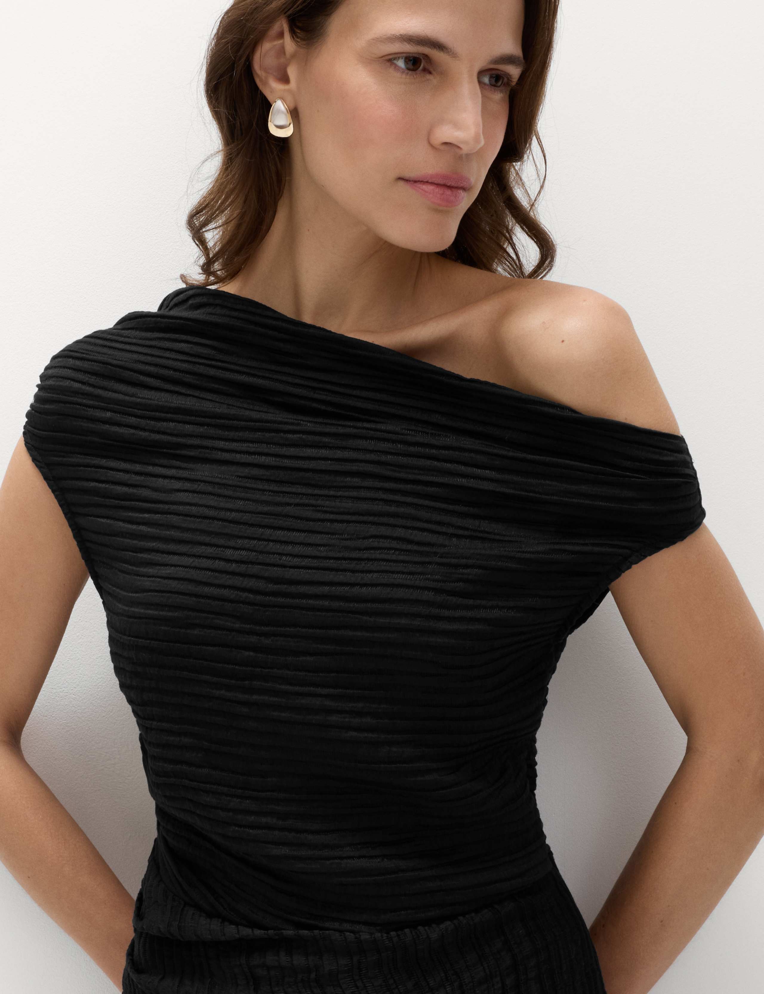 Lyocell Rich Draped Textured Midi Column Dress 3 of 6