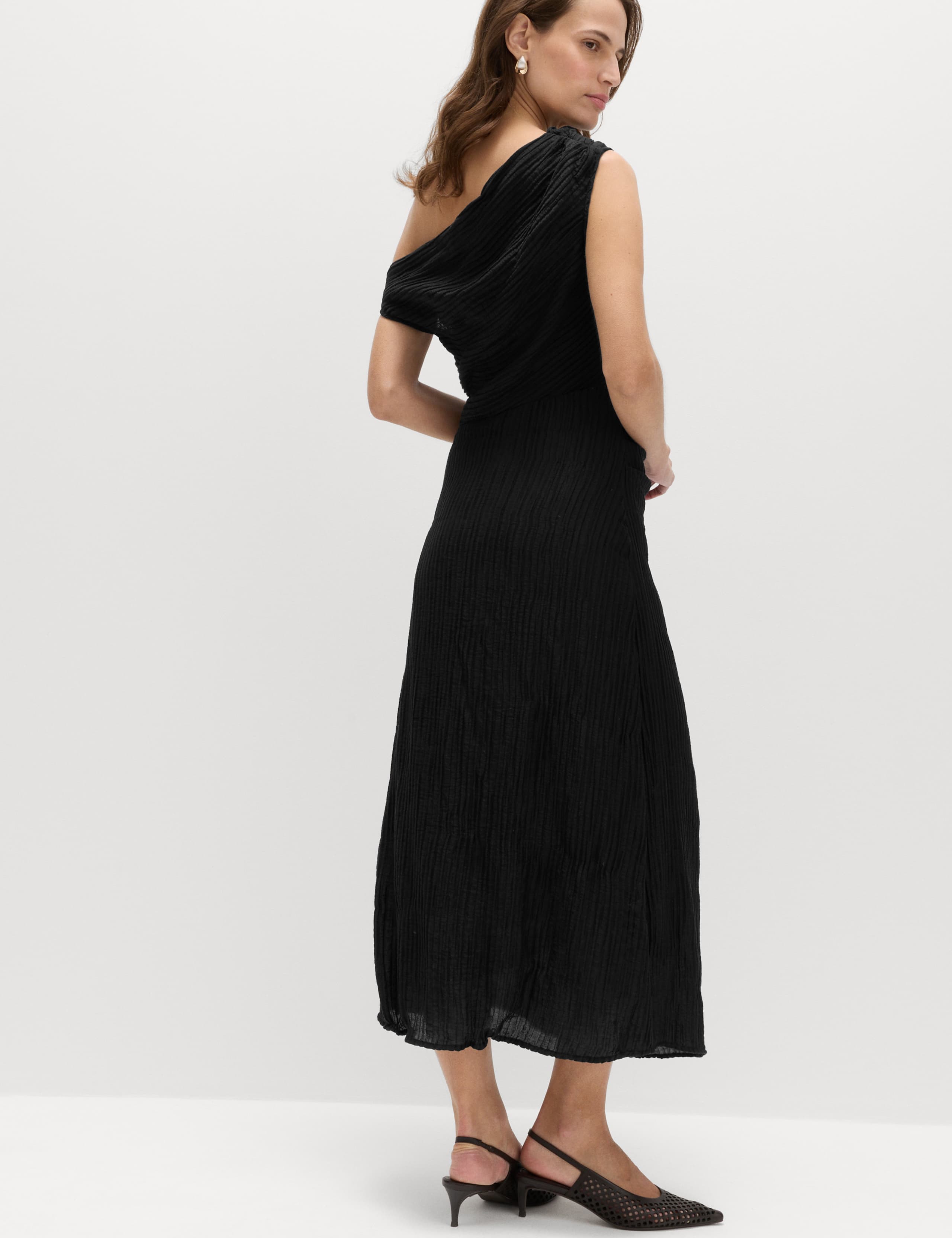 Lyocell Rich Draped Textured Midi Column Dress 4 of 6