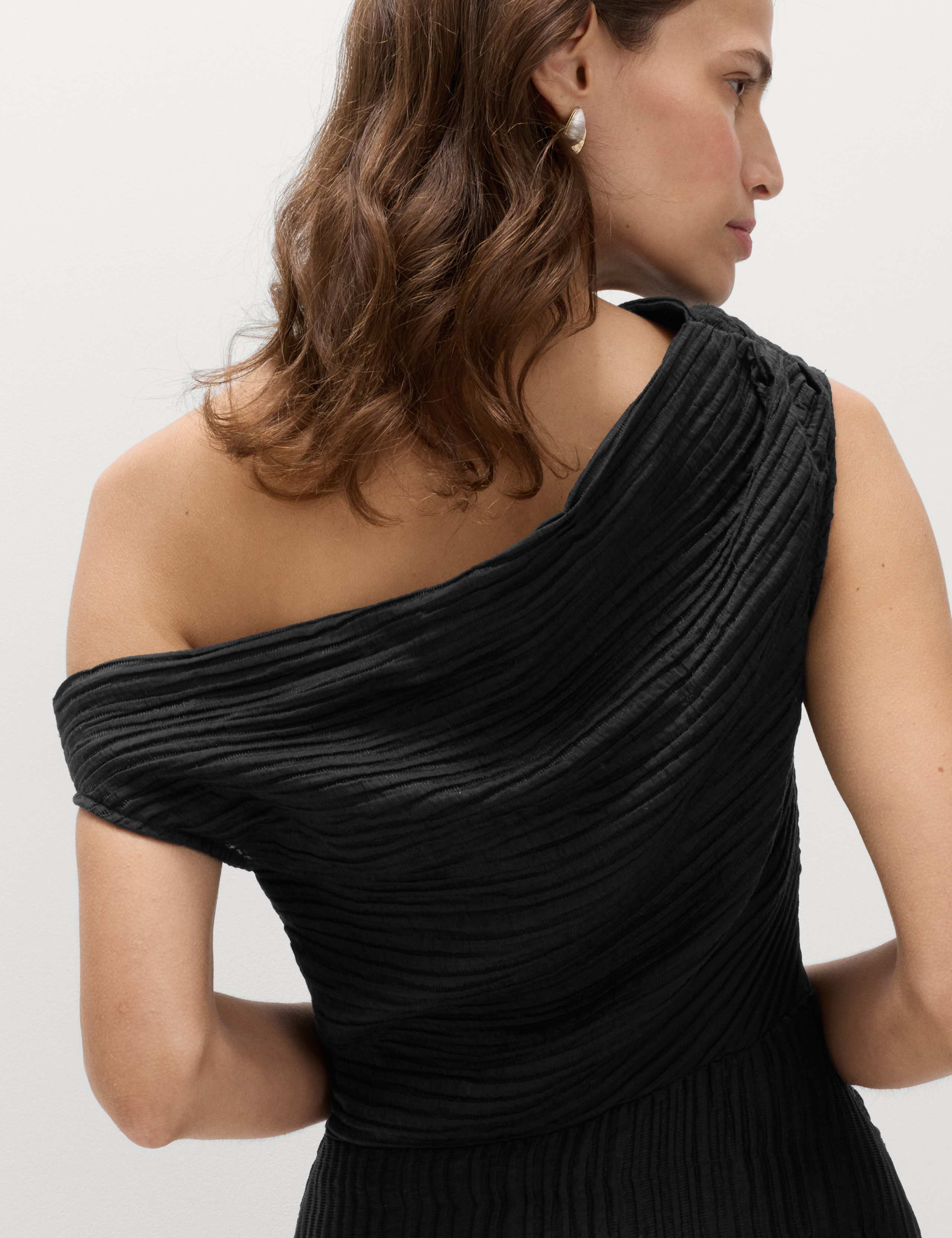 Lyocell Rich Draped Textured Midi Column Dress 6 of 6
