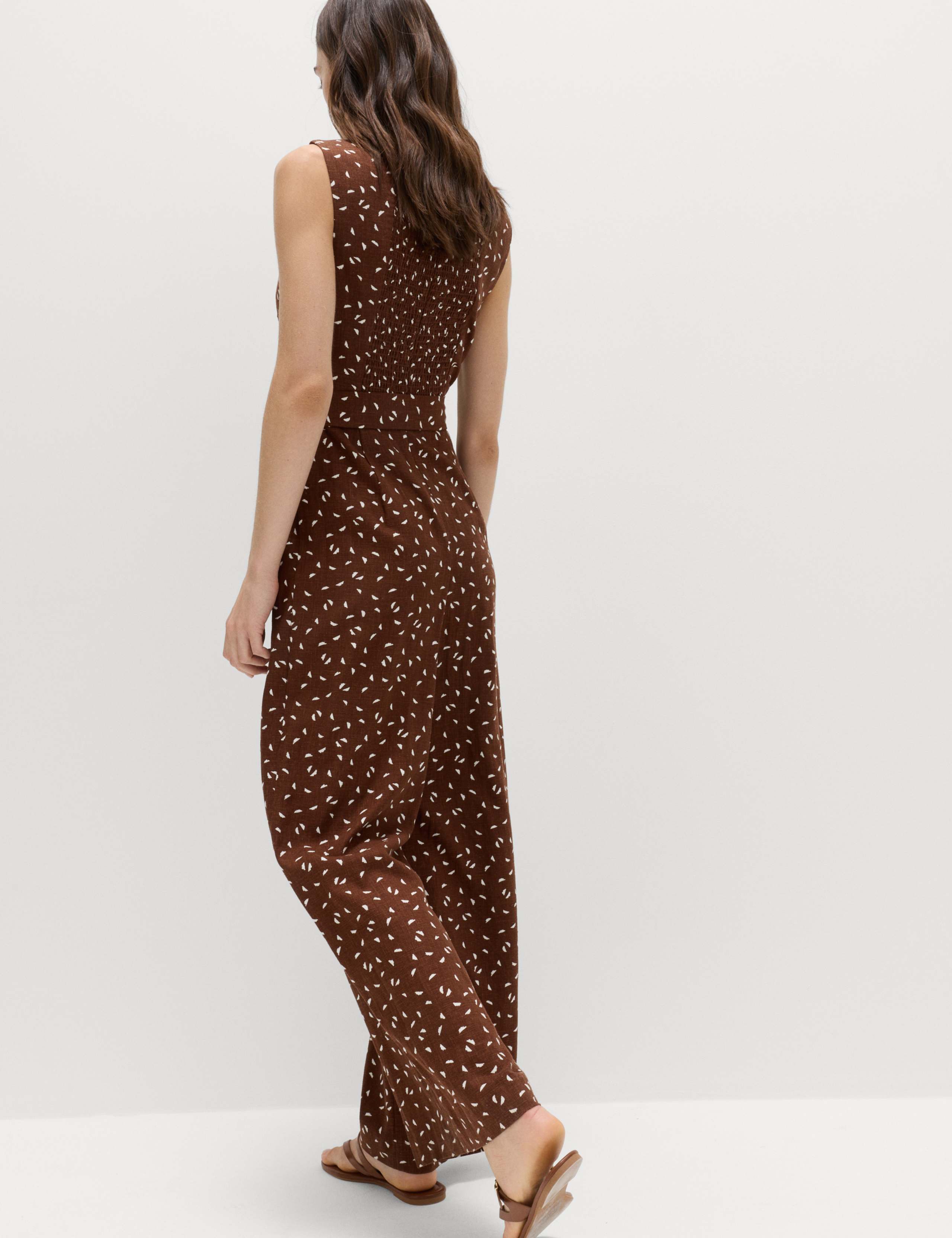 Linen Blend Printed Belted Jumpsuit 4 of 7