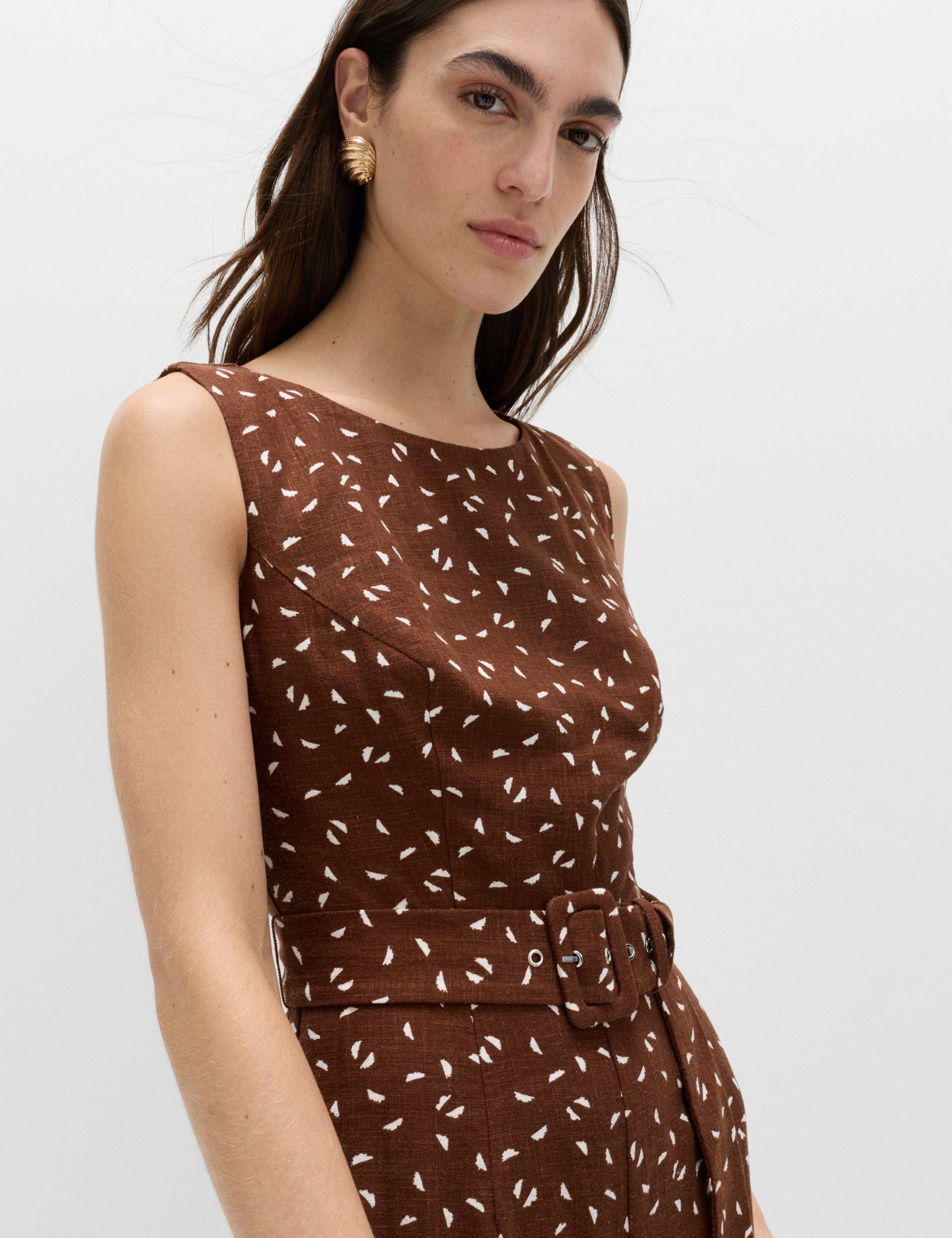 Linen Blend Printed Belted Jumpsuit 6 of 7