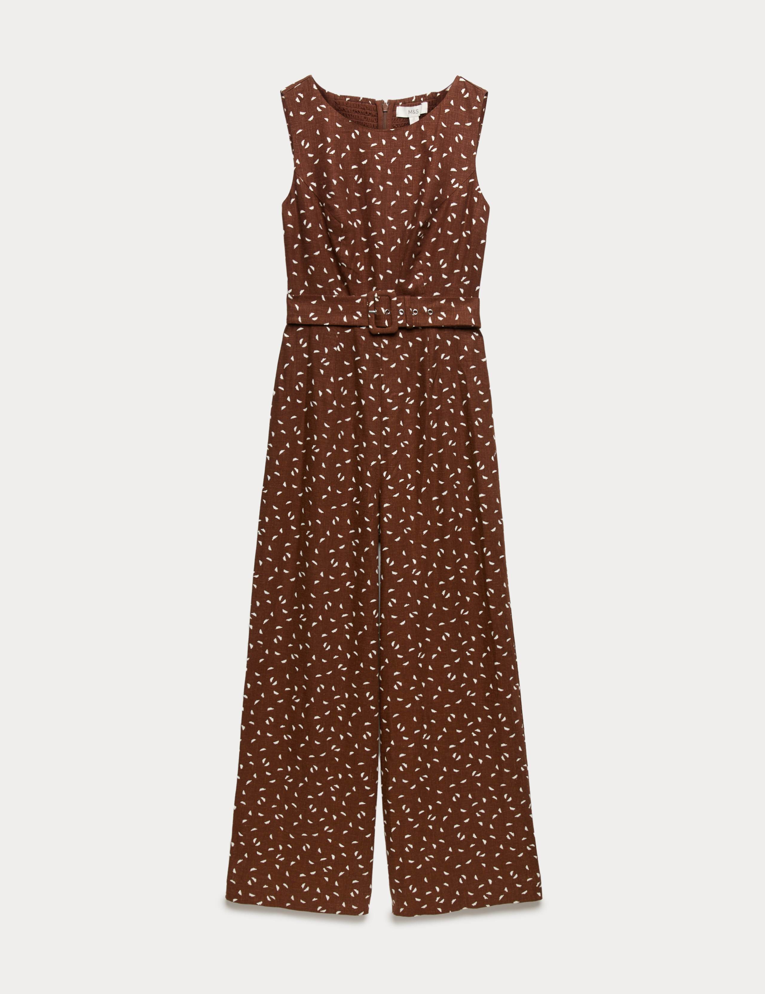 Linen Blend Printed Belted Jumpsuit 2 of 7