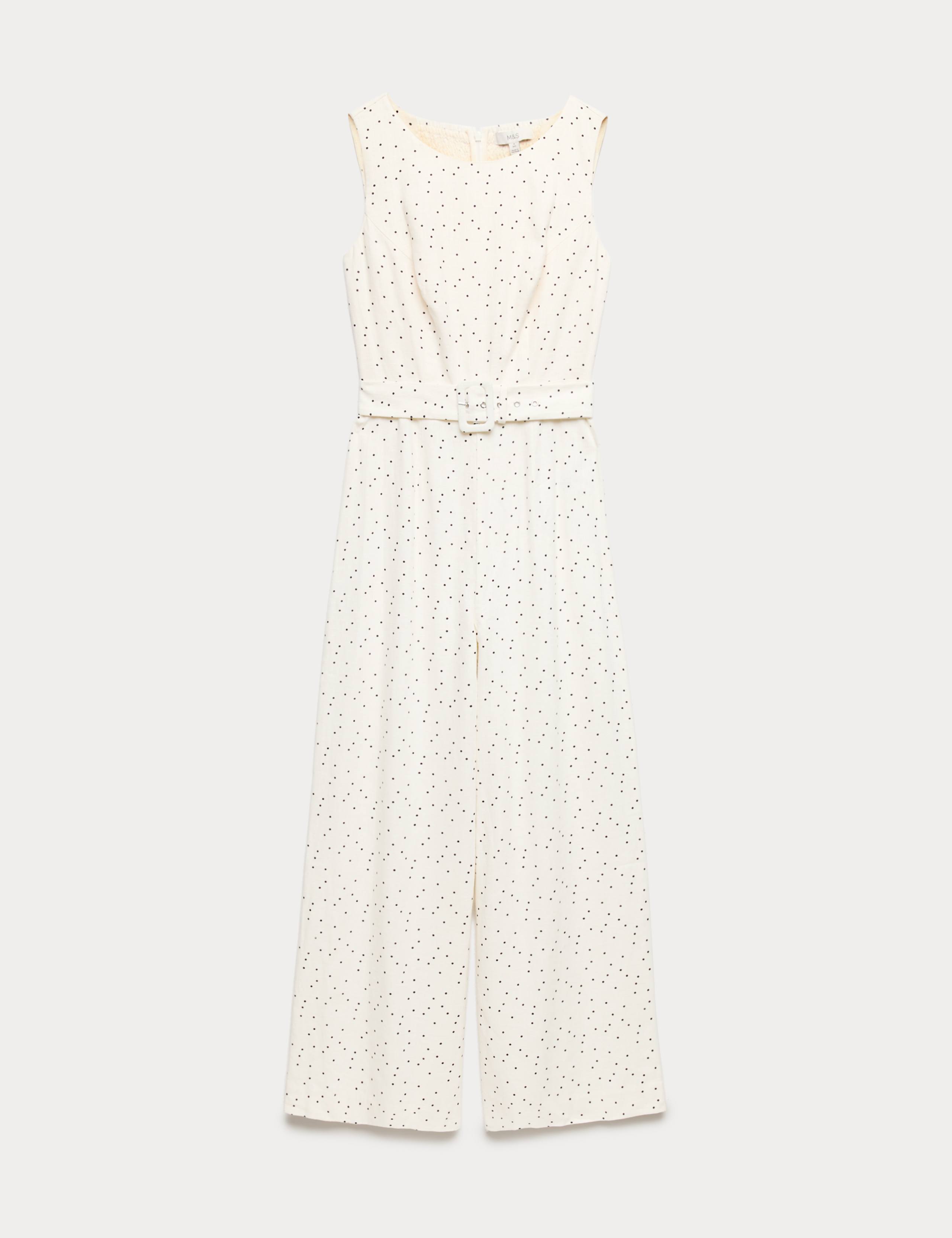 Linen Blend Printed Belted Jumpsuit 2 of 5