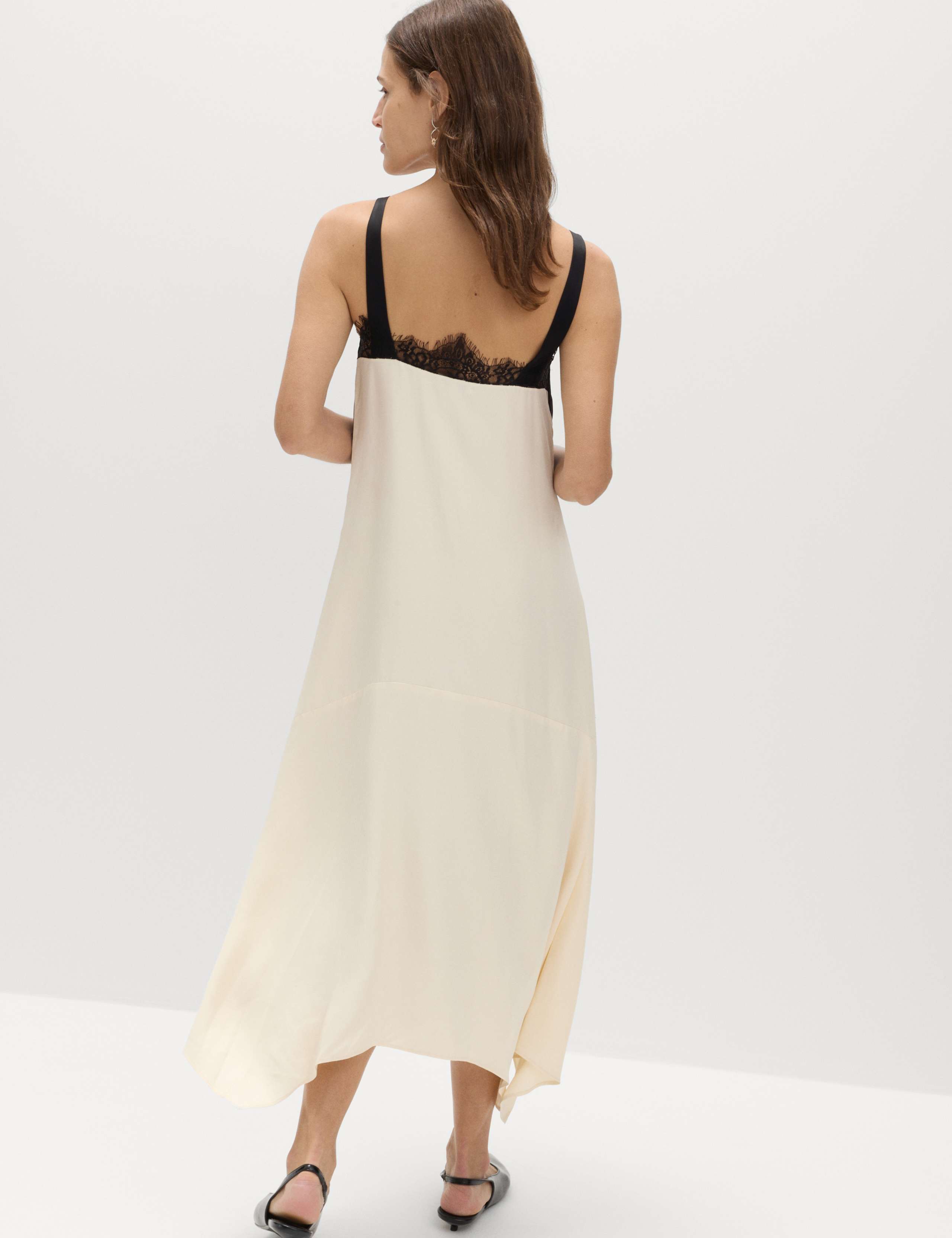 Satin Colour Block Lace Trim Midaxi Cami Slip Dress 3 of 8
