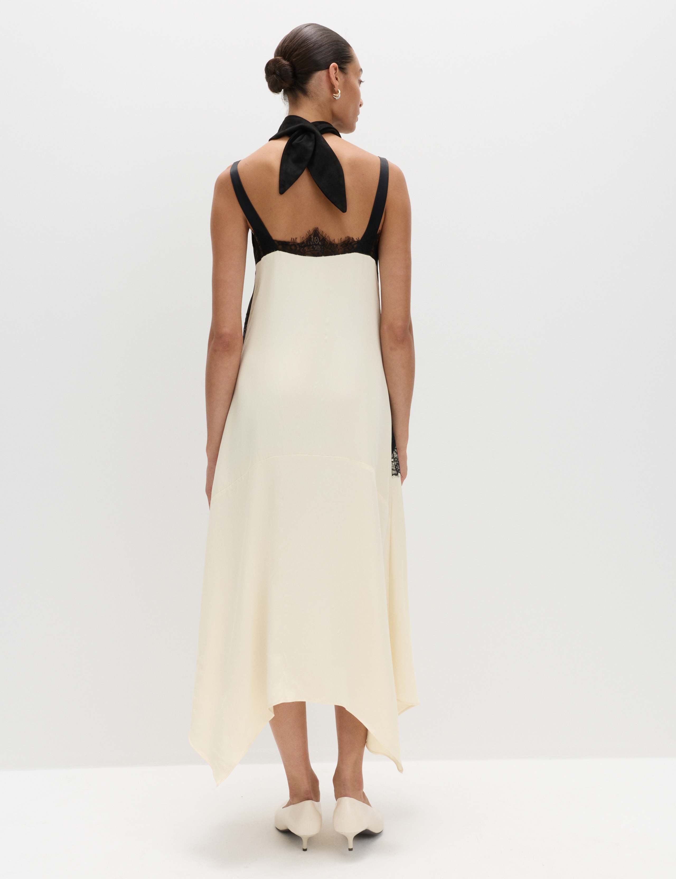 Satin Colour Block Lace Trim Midaxi Cami Slip Dress 4 of 8