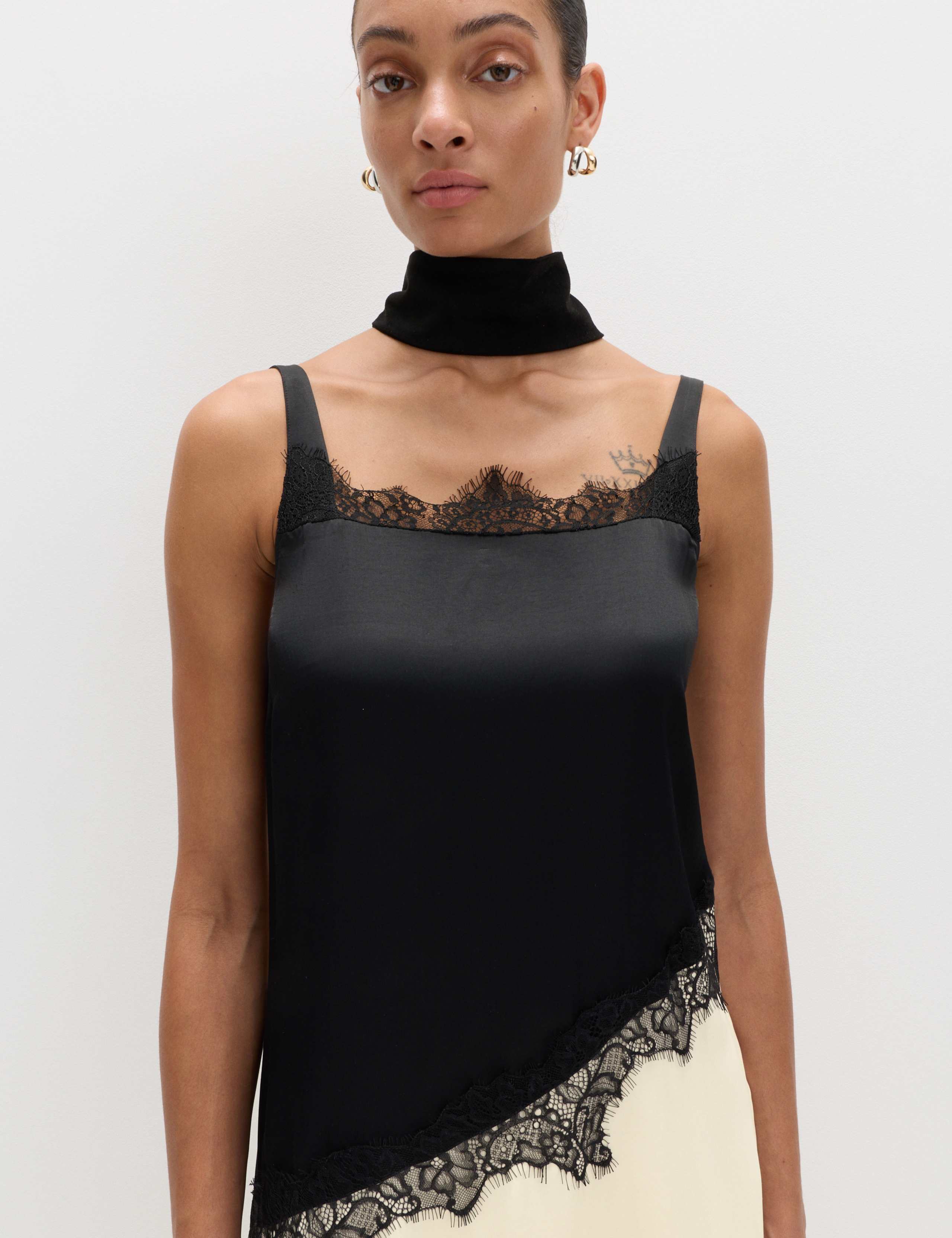 Satin Colour Block Lace Trim Midaxi Cami Slip Dress 5 of 8