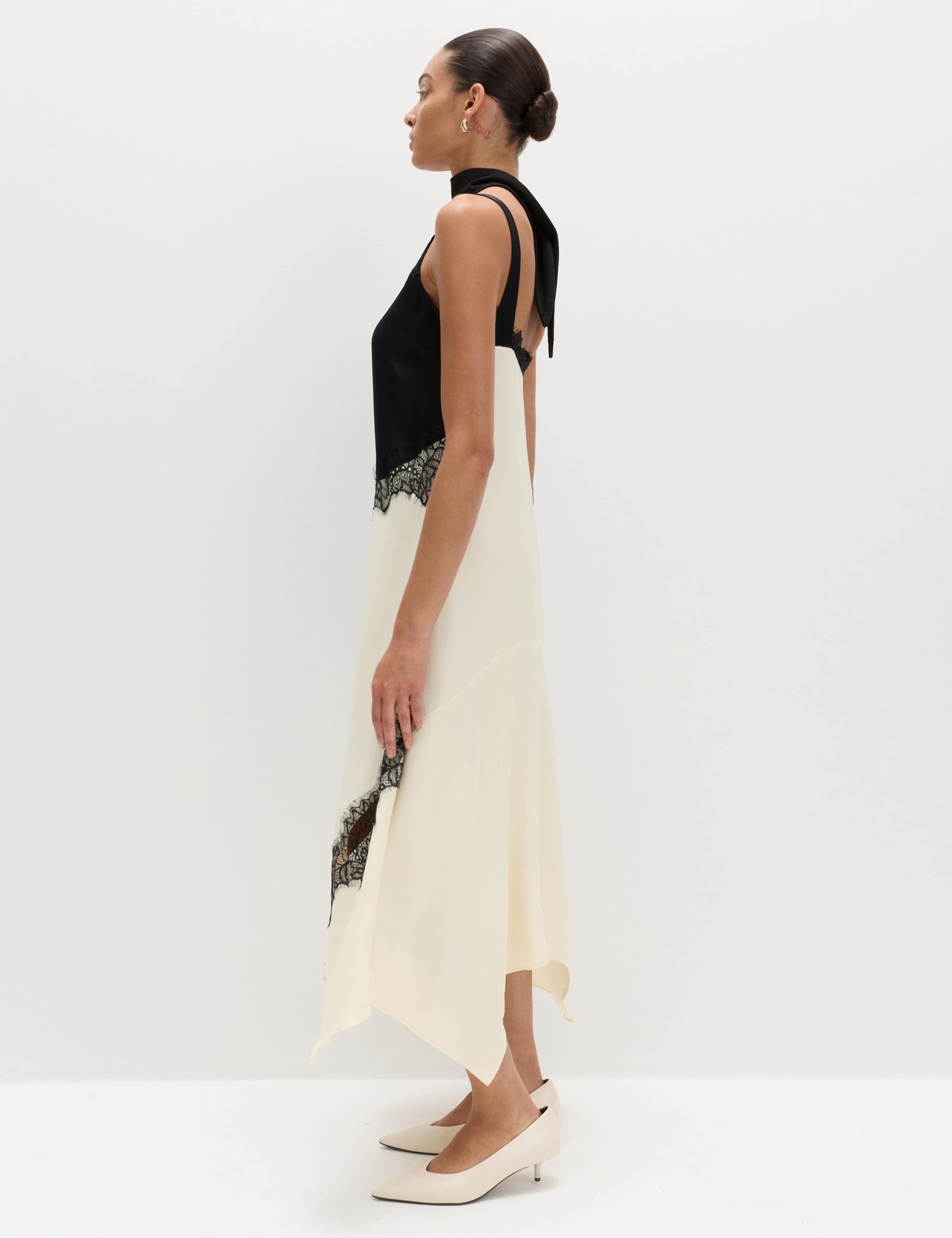 Satin Colour Block Lace Trim Midaxi Cami Slip Dress 7 of 8