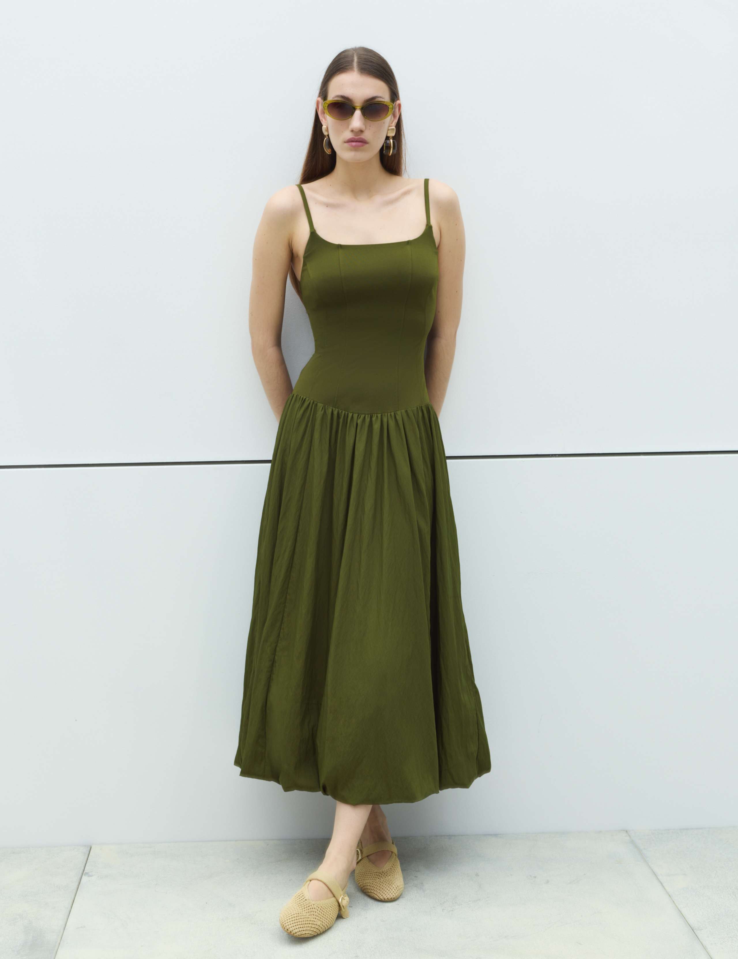 Square Neck Bubble Hem Midaxi Skater Dress 1 of 7