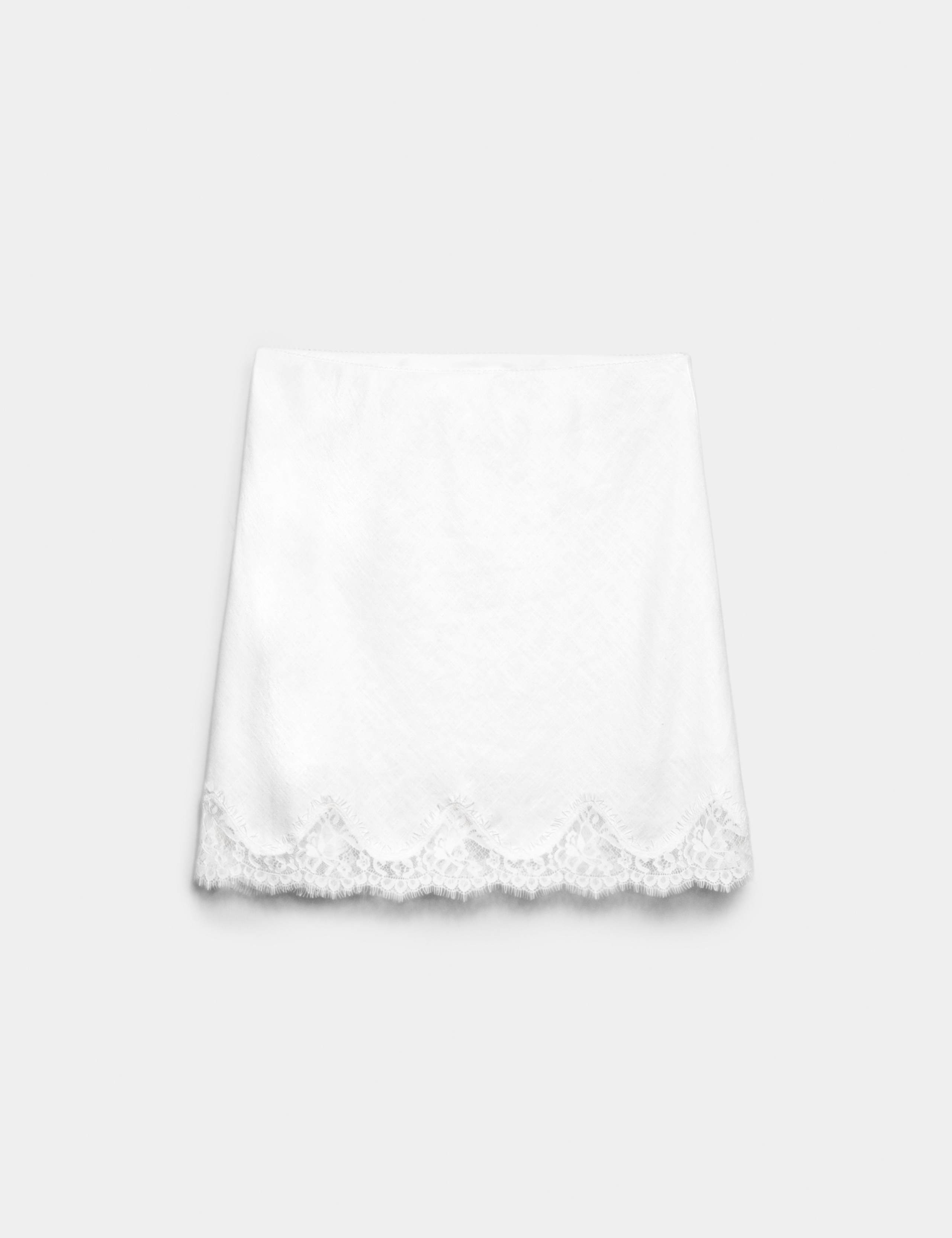 Linen Blend Lace Hem Mini Pencil Skirt 2 of 7