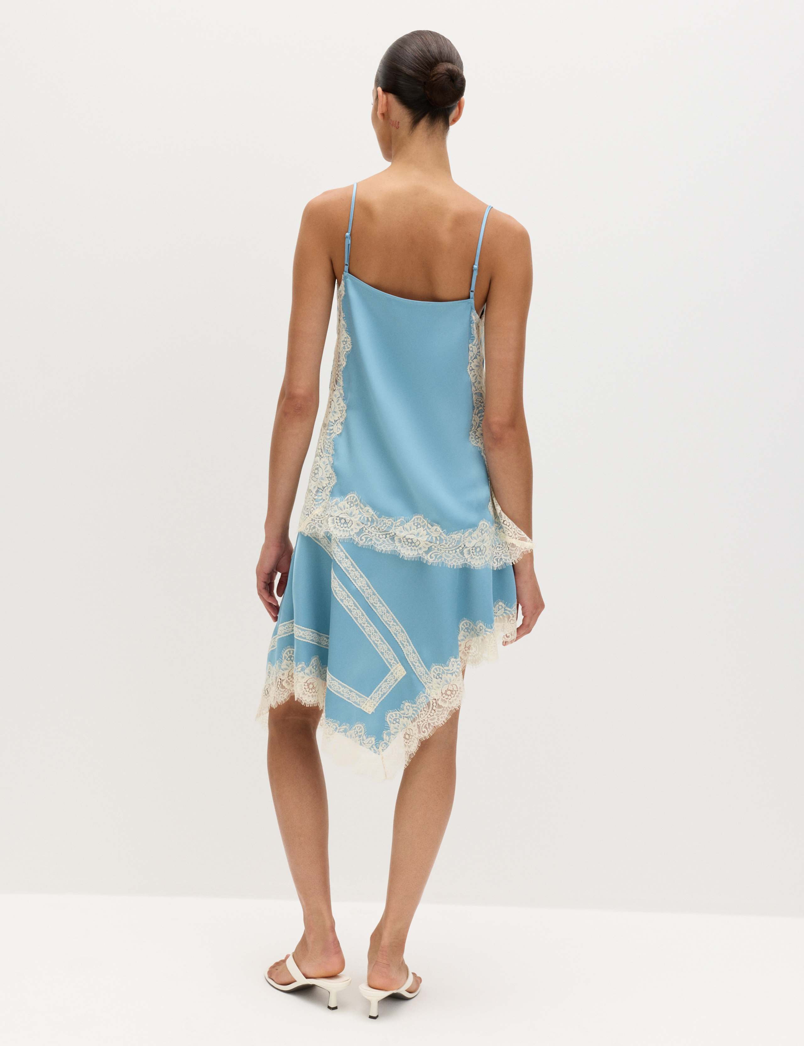 Satin Lace Asymmetric Mini Slip Skirt 3 of 6