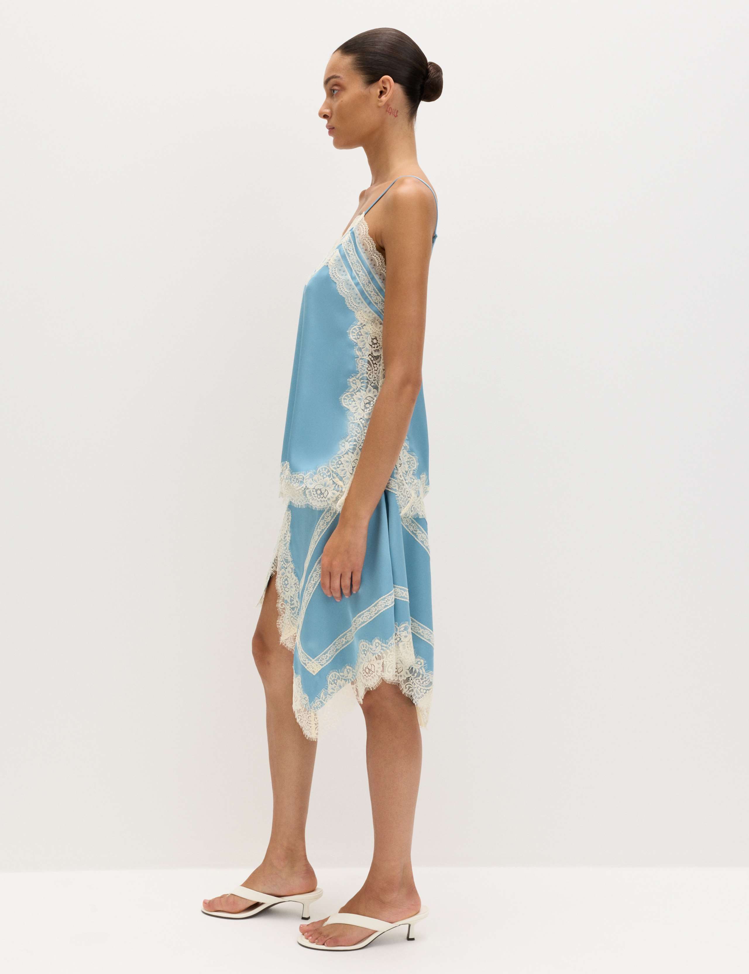 Satin Lace Asymmetric Mini Slip Skirt 5 of 6