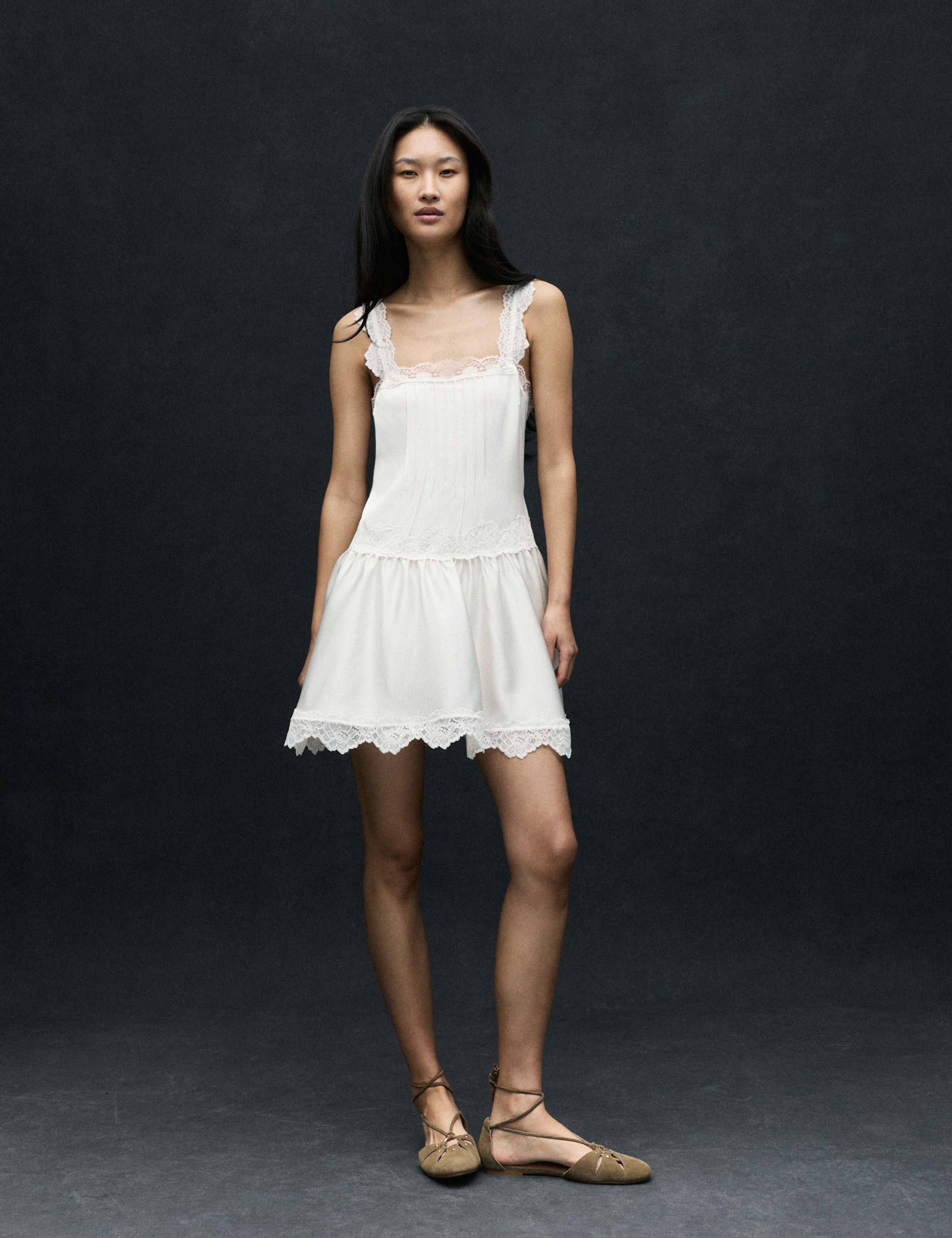 Satin Lace Insert Mini Skater Dress 1 of 7