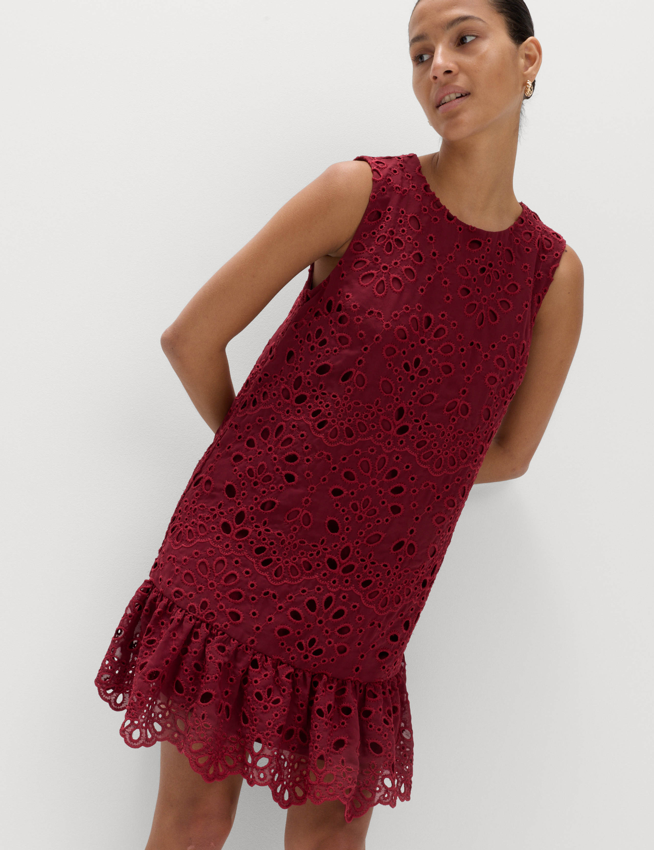 Broderie Cutwork Detail Mini Shift Dress 1 of 6