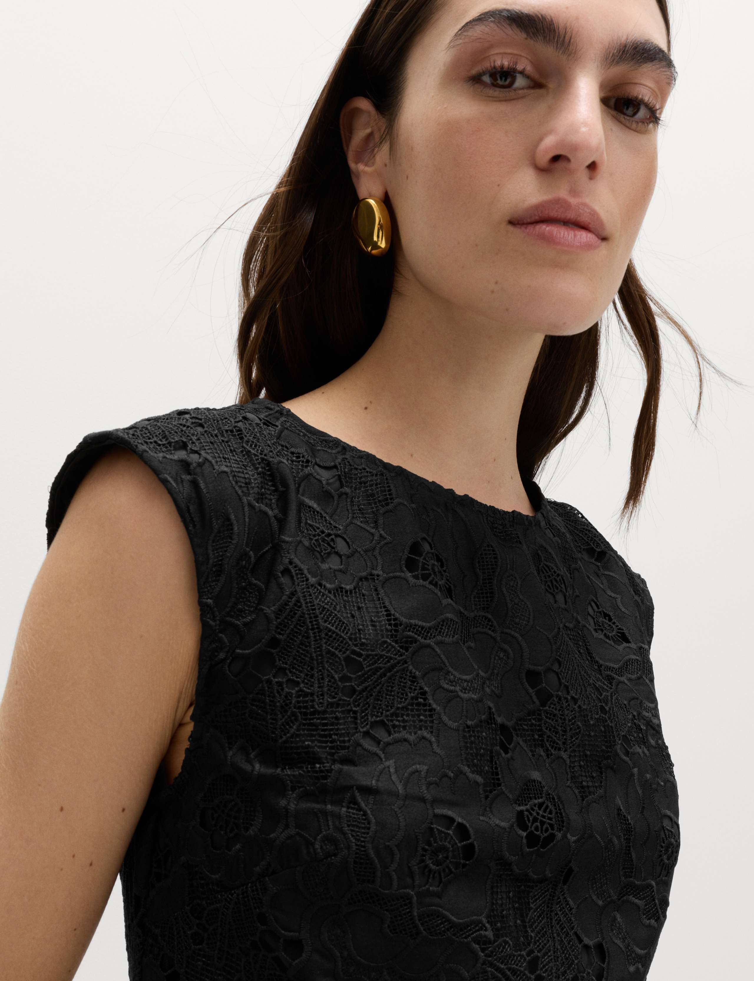 Lace Cutwork Detail Midi Column Dress 3 of 7