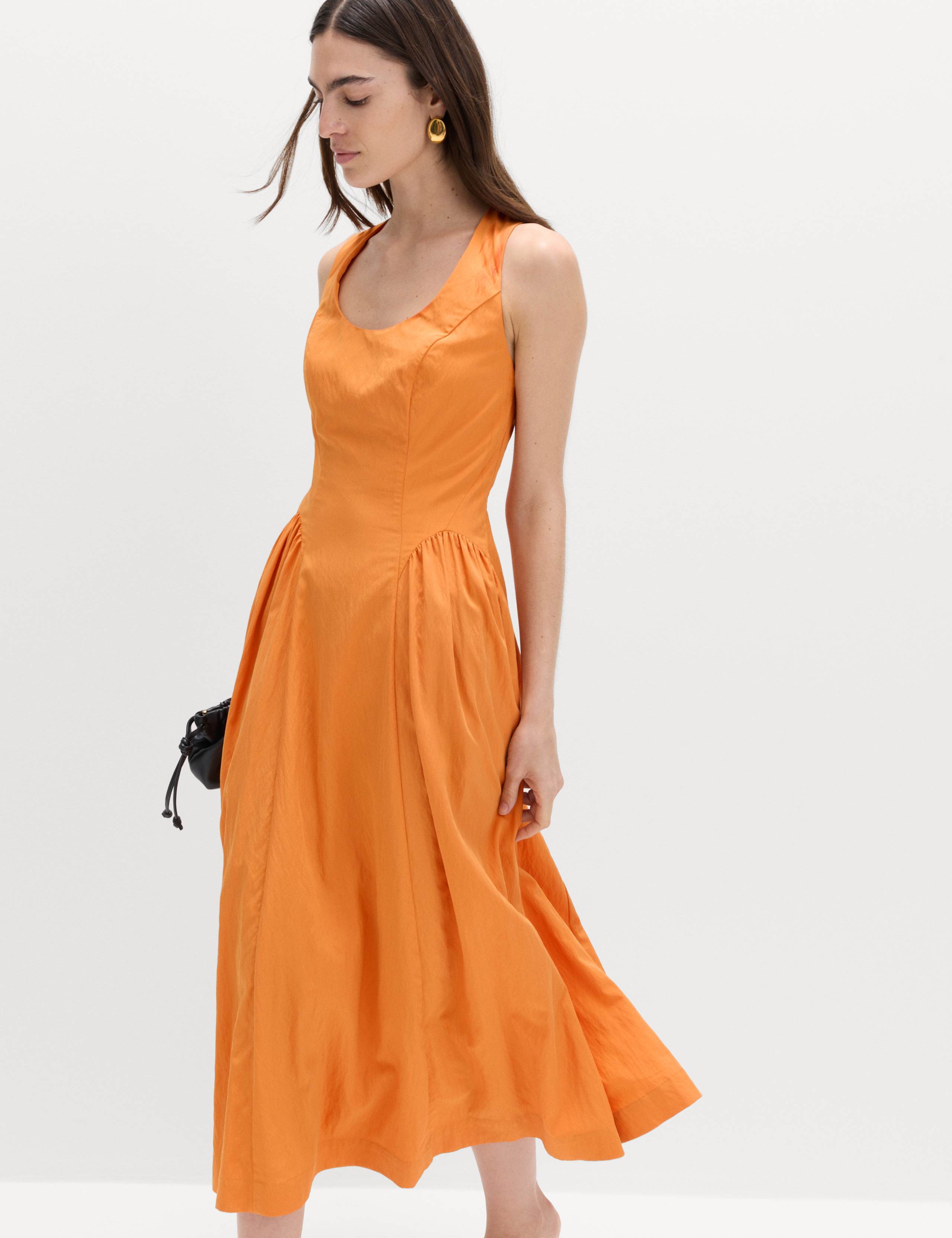 Scoop Neck Pleated Midi Drop Waist Dress 1 of 6