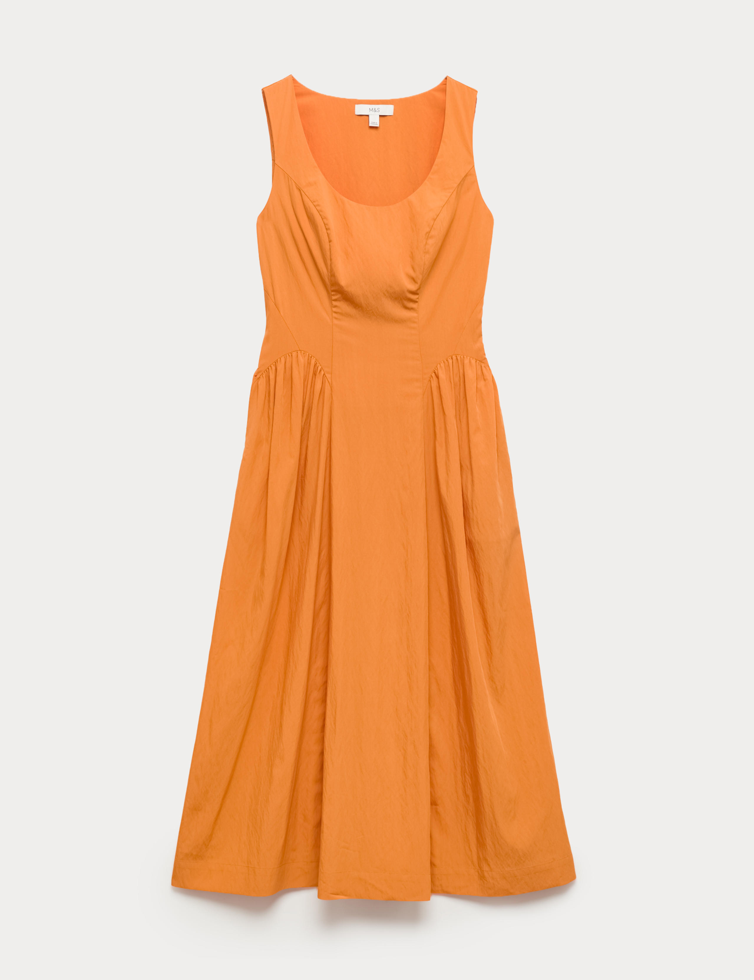 Scoop Neck Pleated Midi Drop Waist Dress 2 of 6