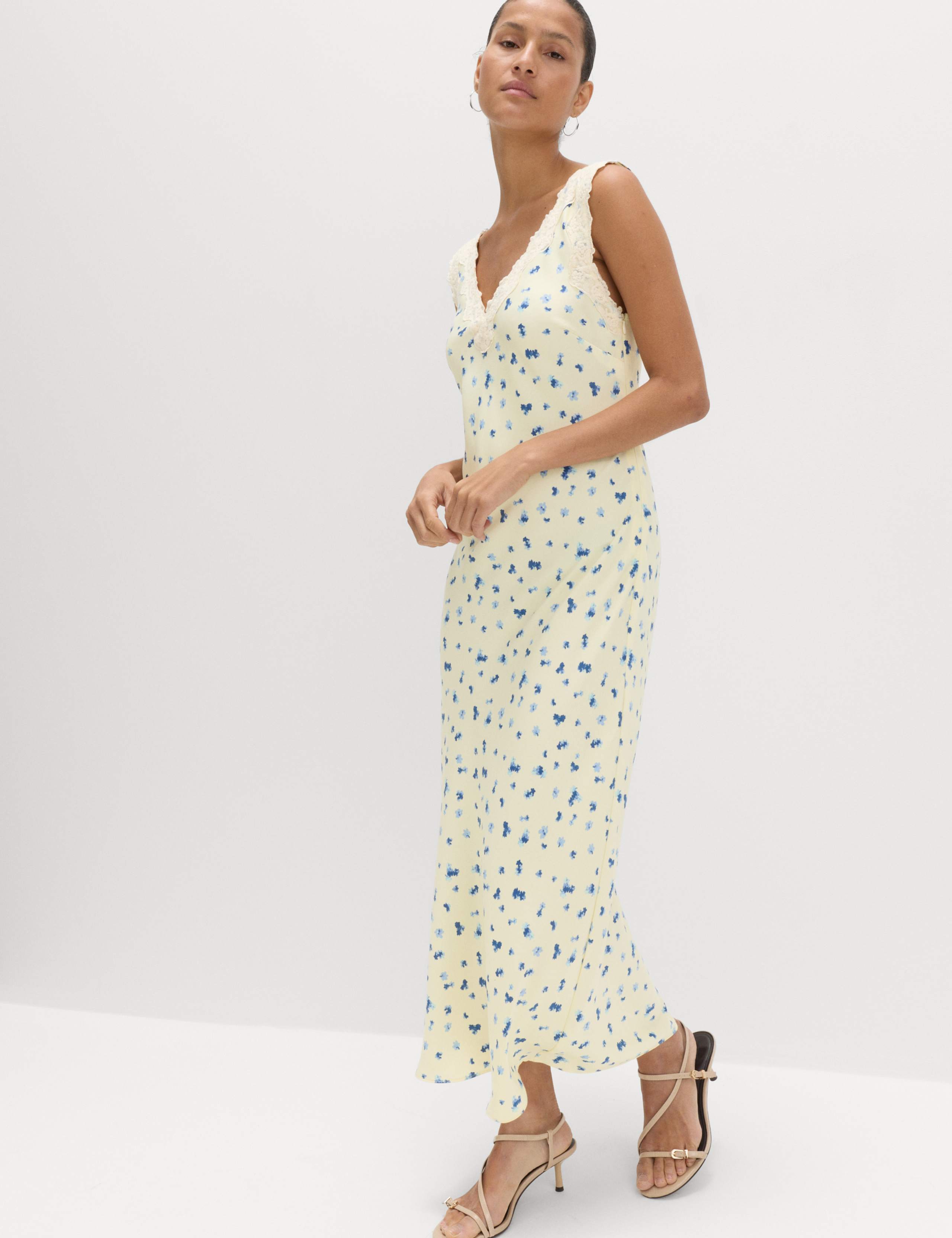 Satin Floral and Lace Midi Slip Dress 1 of 6