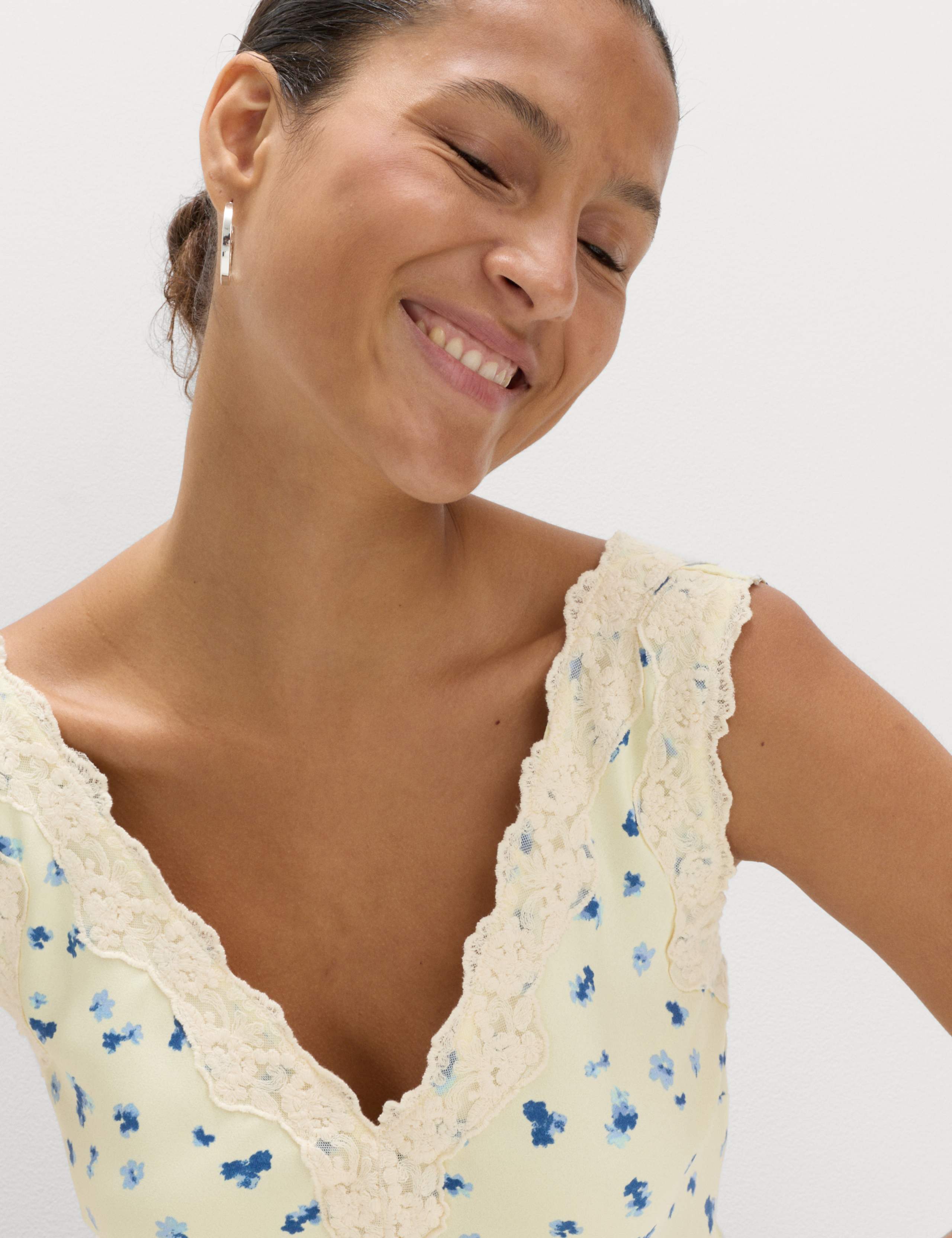 Satin Floral and Lace Midi Slip Dress 3 of 6