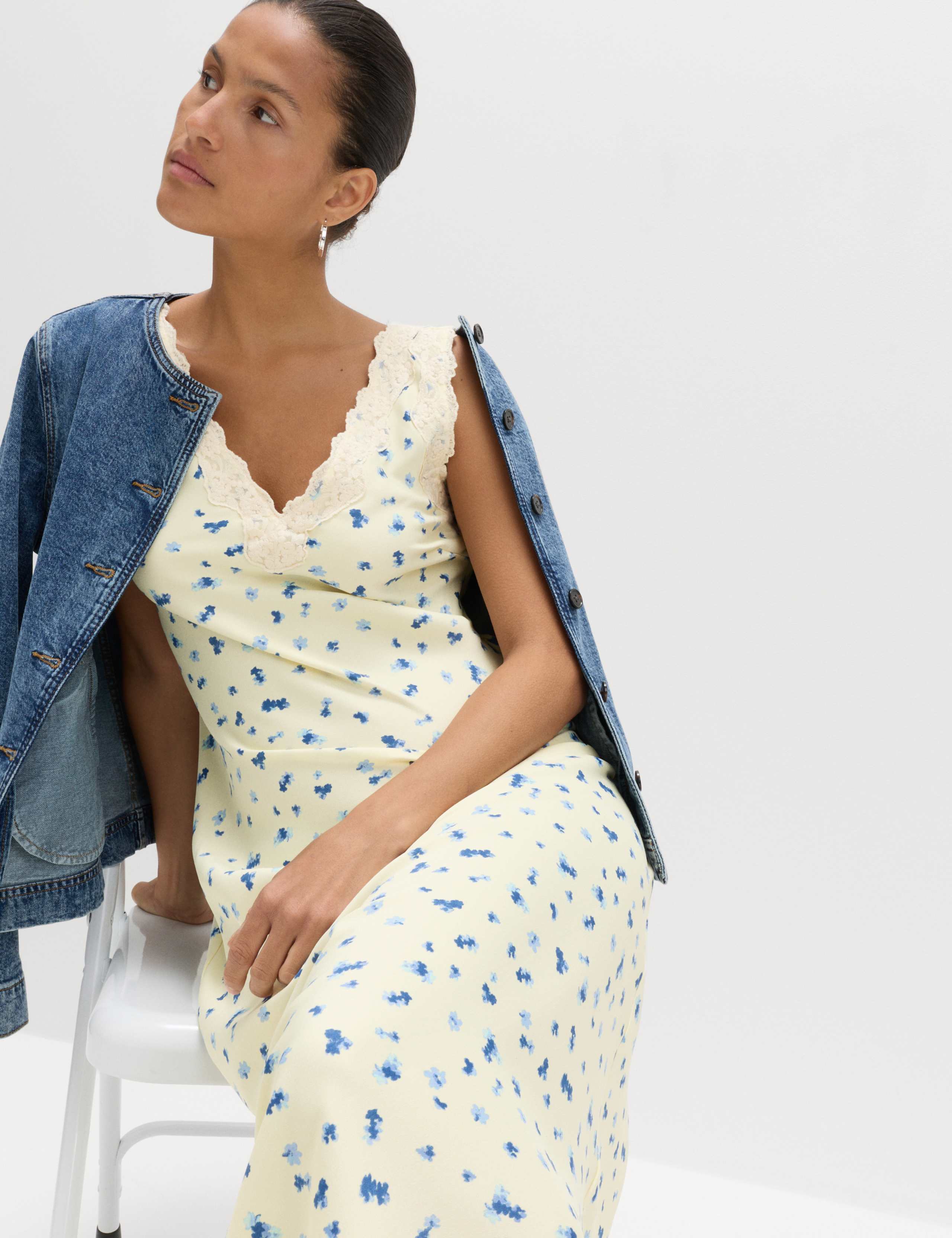 Satin Floral and Lace Midi Slip Dress 5 of 6