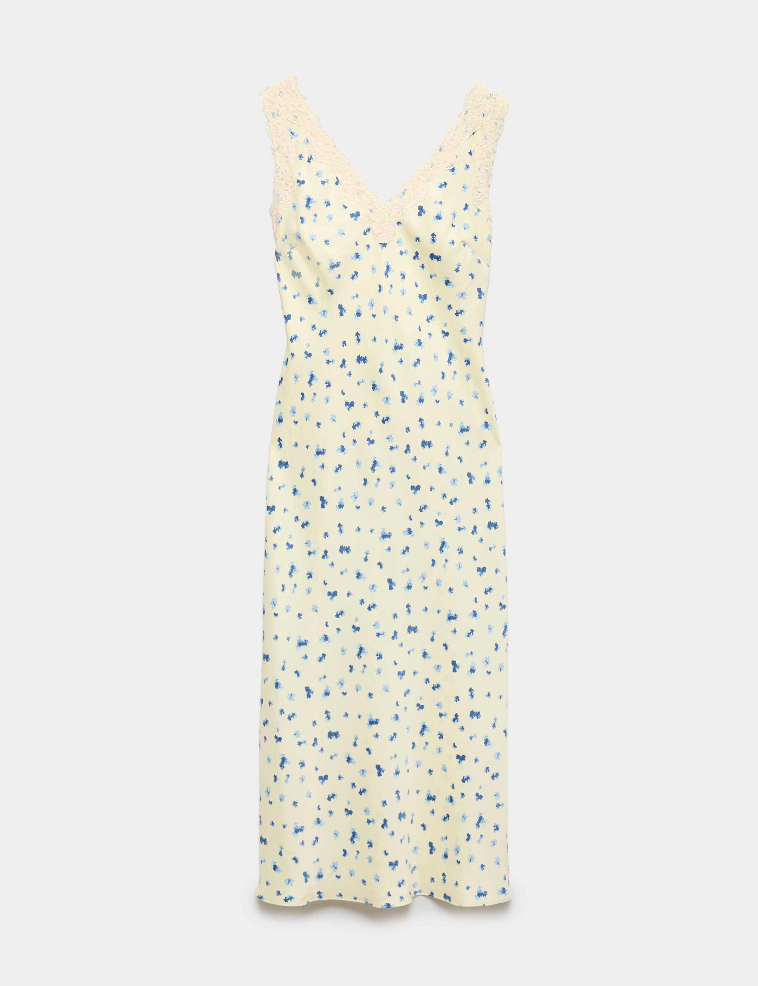 Satin Floral and Lace Midi Slip Dress 2 of 6