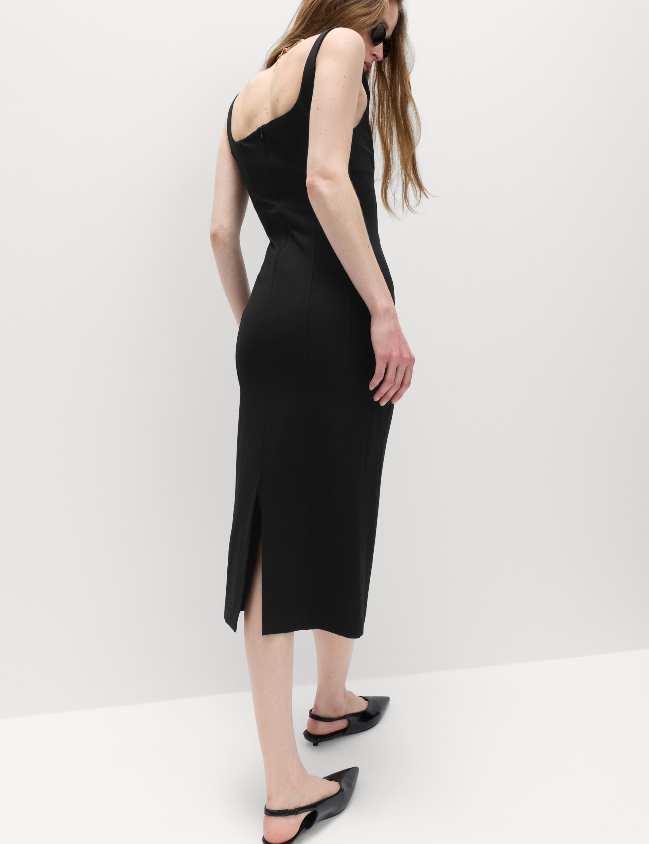 Jersey Square Neck Panel Detail Midi Bodycon Dress 3 of 7