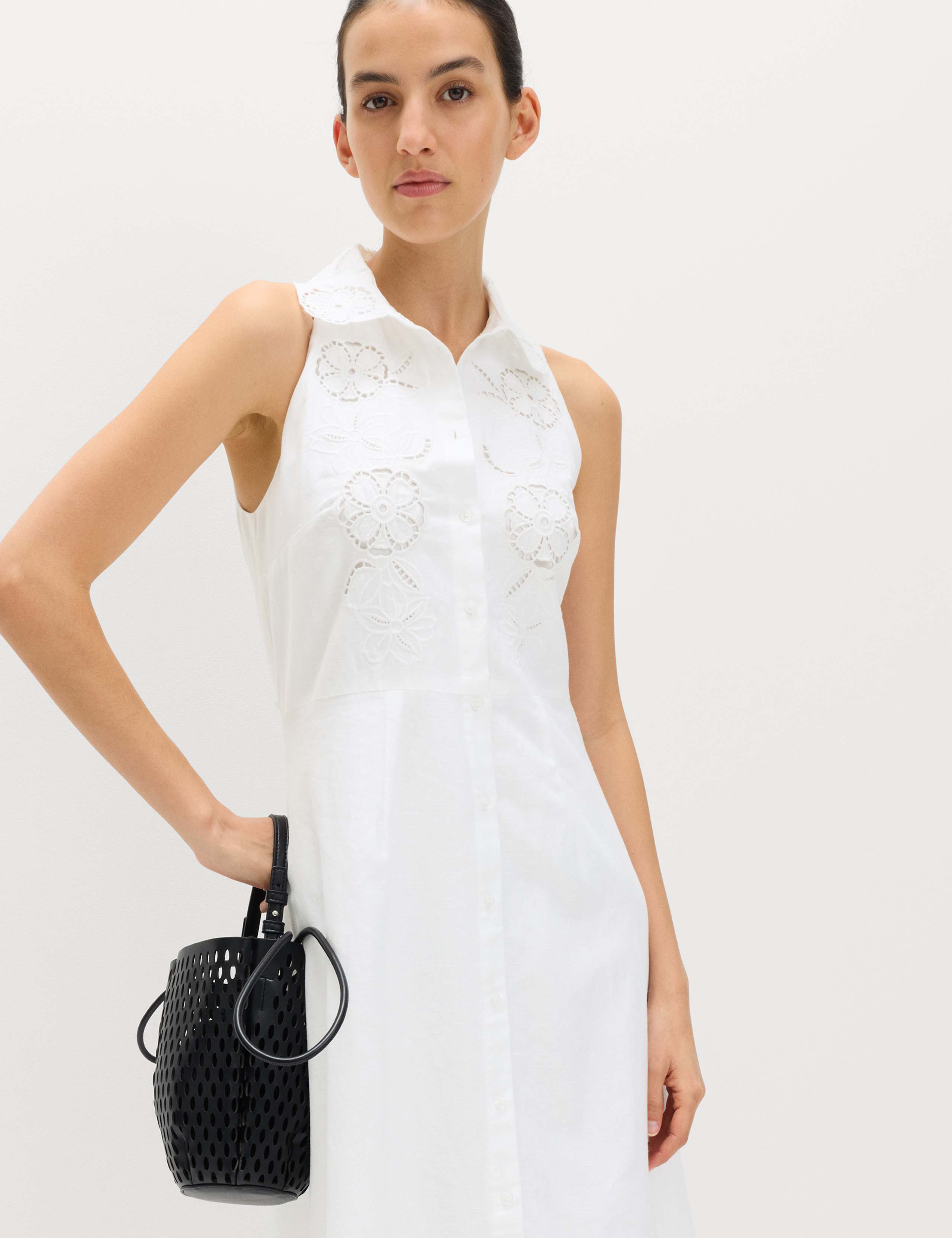 Linen Rich Broderie Midi Shirt Dress 1 of 6