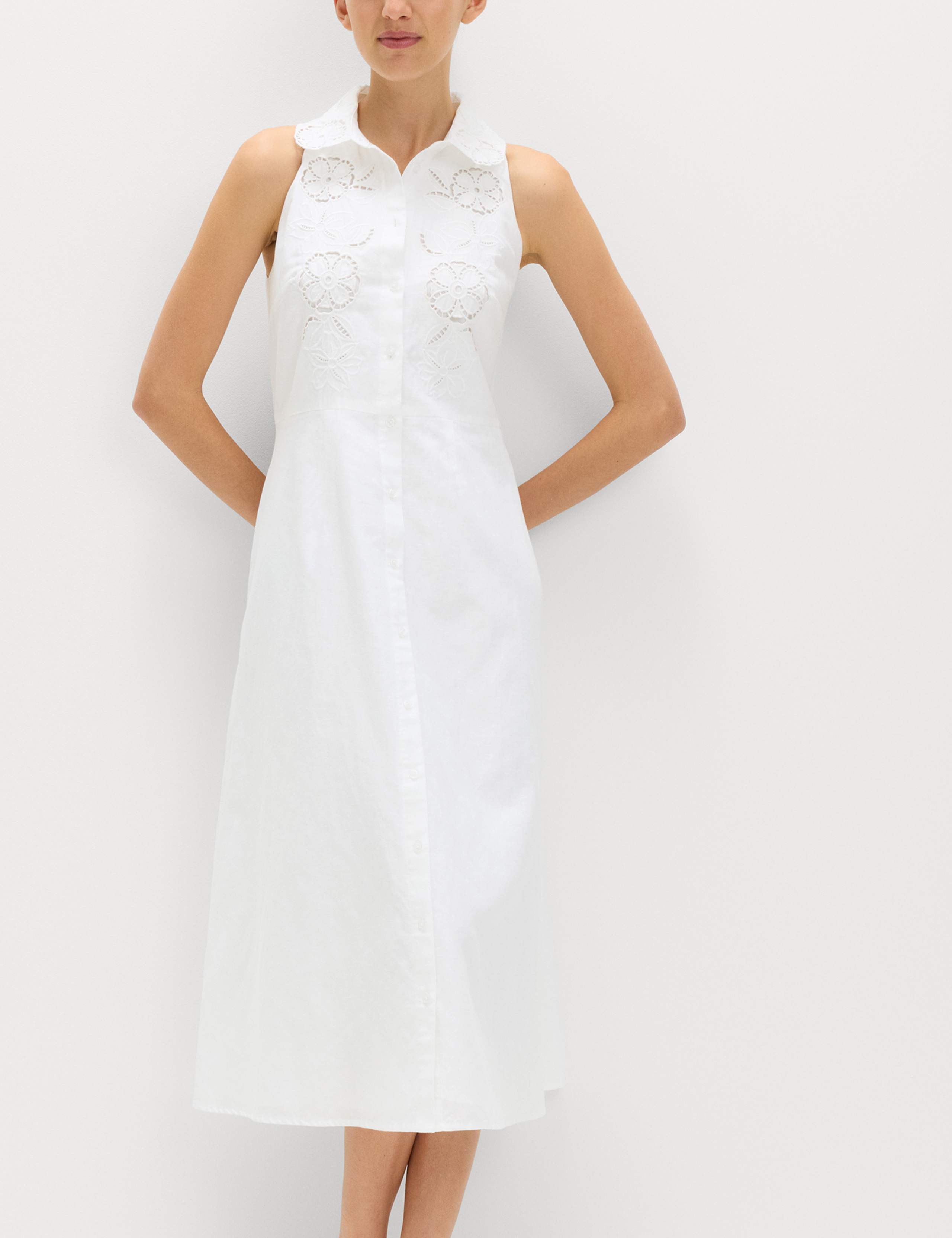 Linen Rich Broderie Midi Shirt Dress 4 of 6