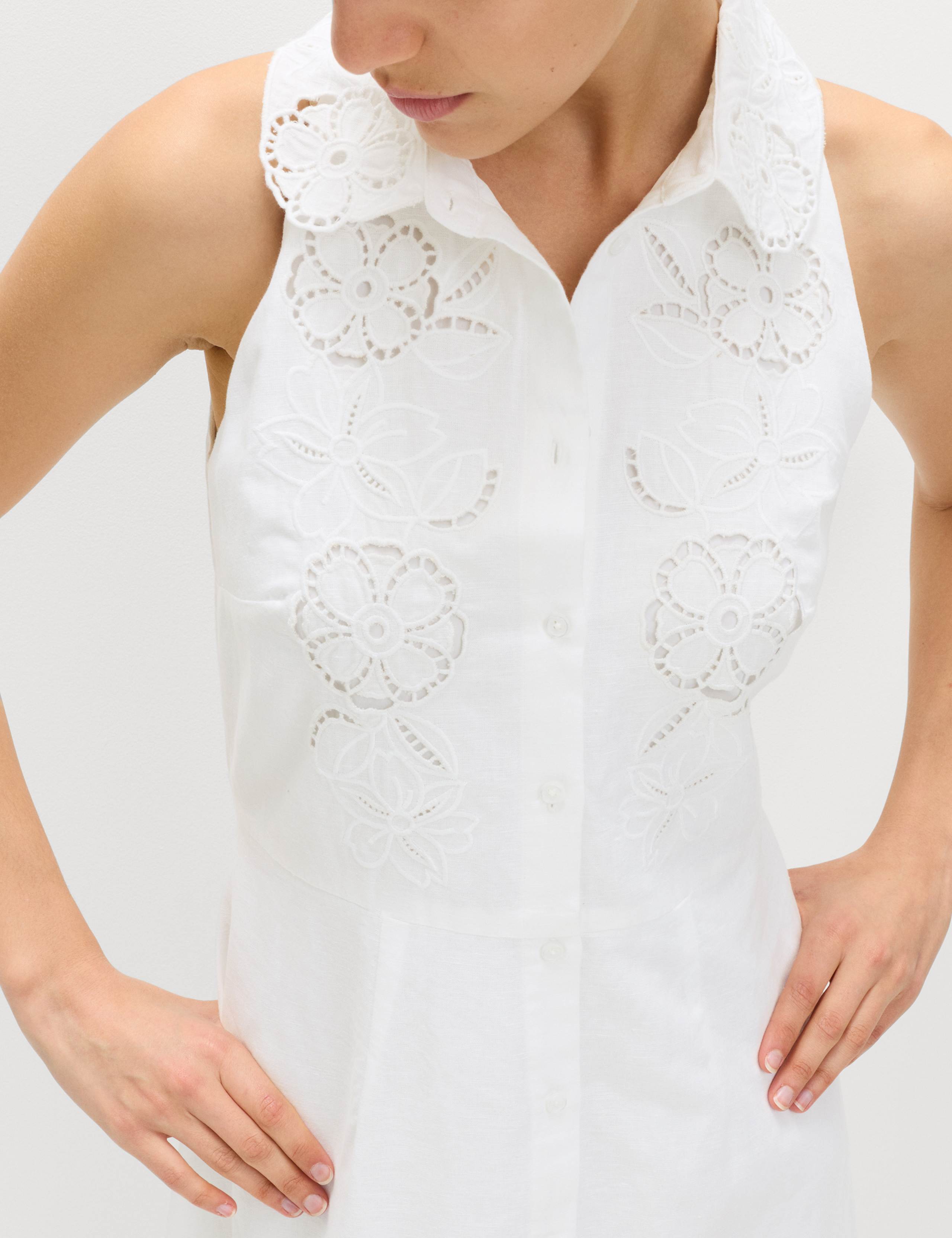 Linen Rich Broderie Midi Shirt Dress 5 of 6