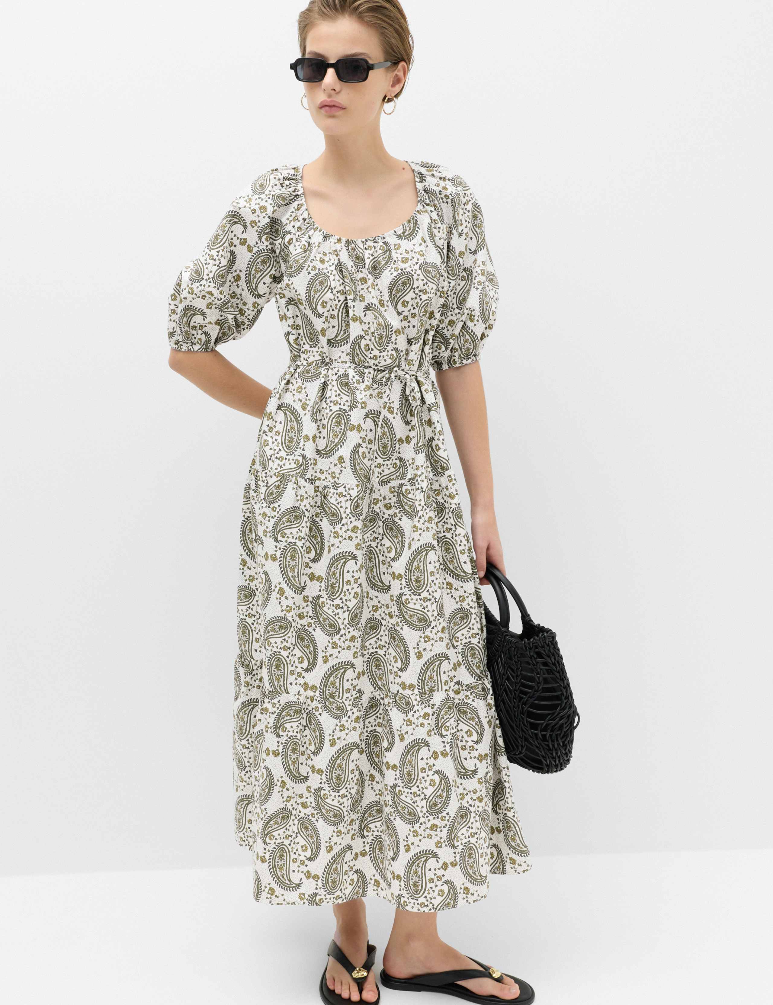 Pure Cotton Printed Midi Waisted Dress 1 of 5