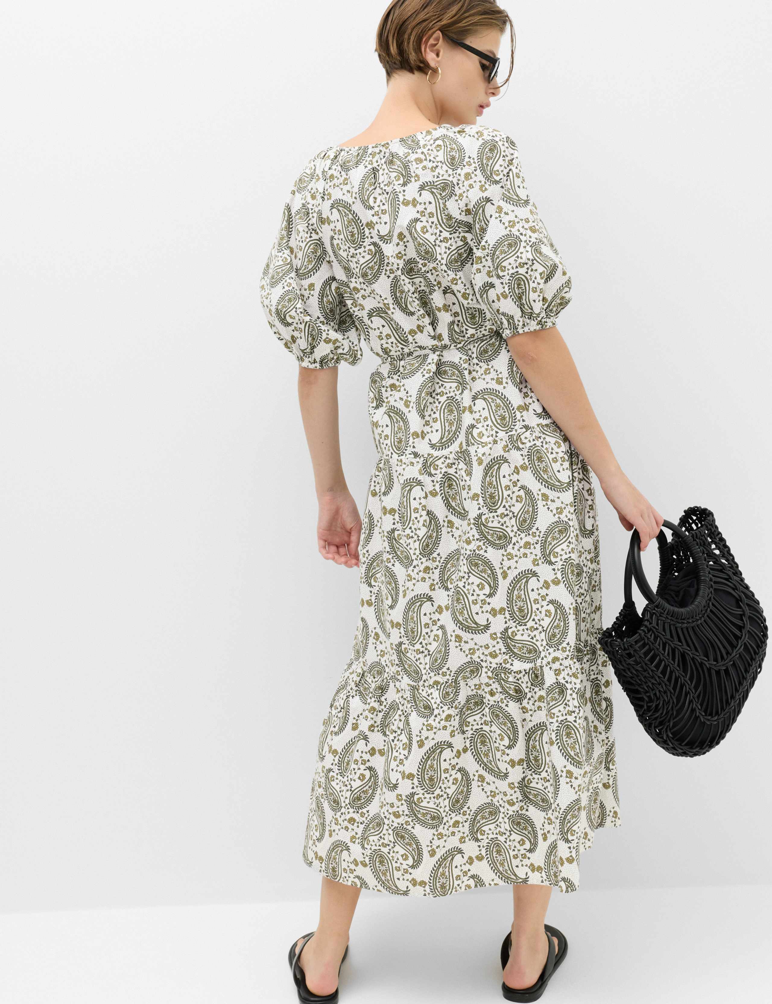 Pure Cotton Printed Midi Waisted Dress 4 of 5