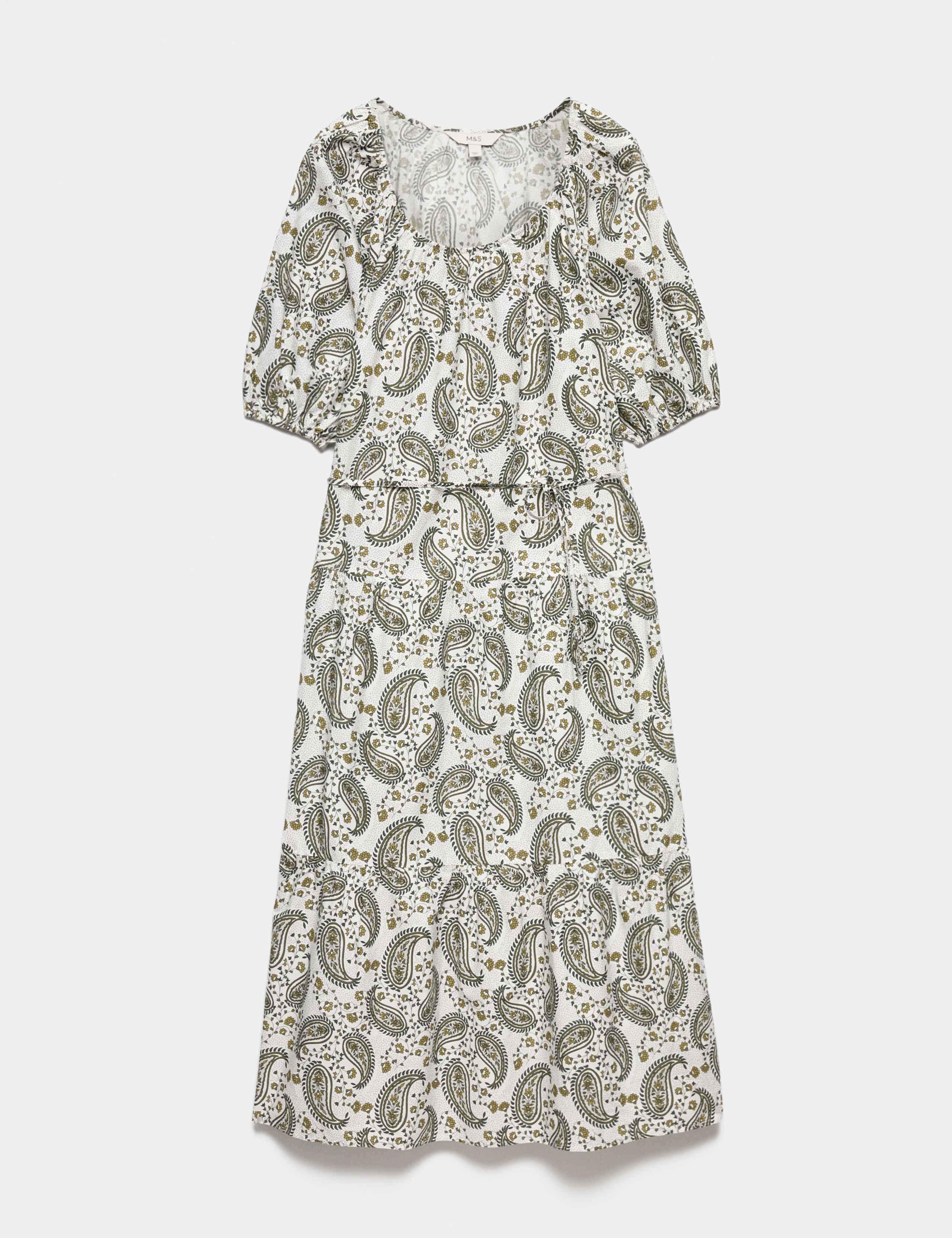 Pure Cotton Printed Midi Waisted Dress 2 of 5