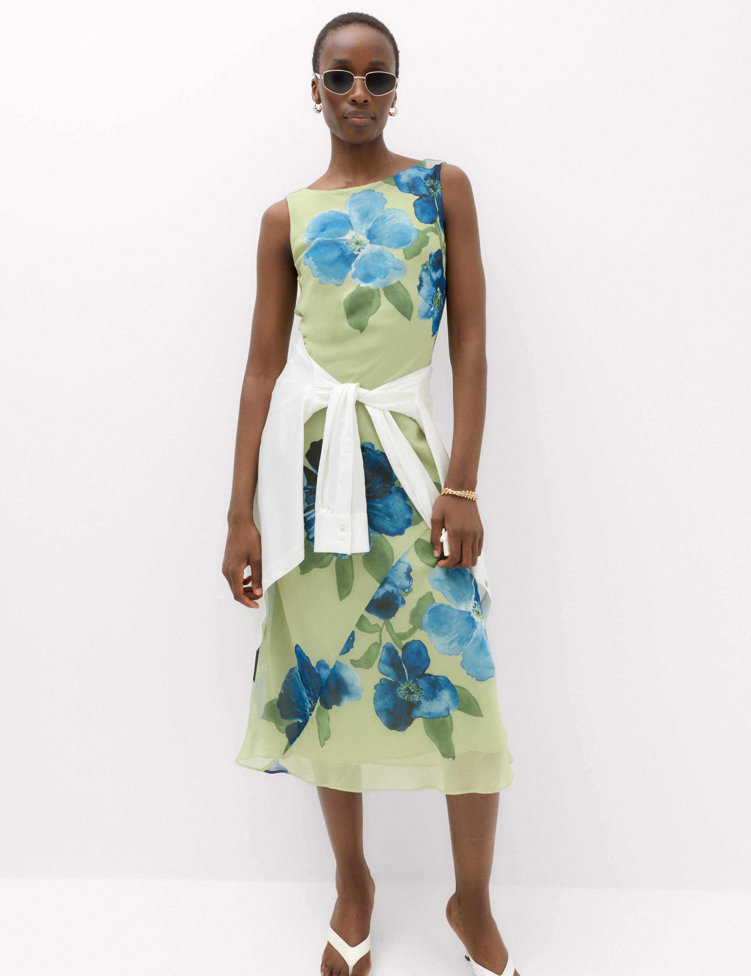 Floral Round Neck Midi Column Dress 4 of 7