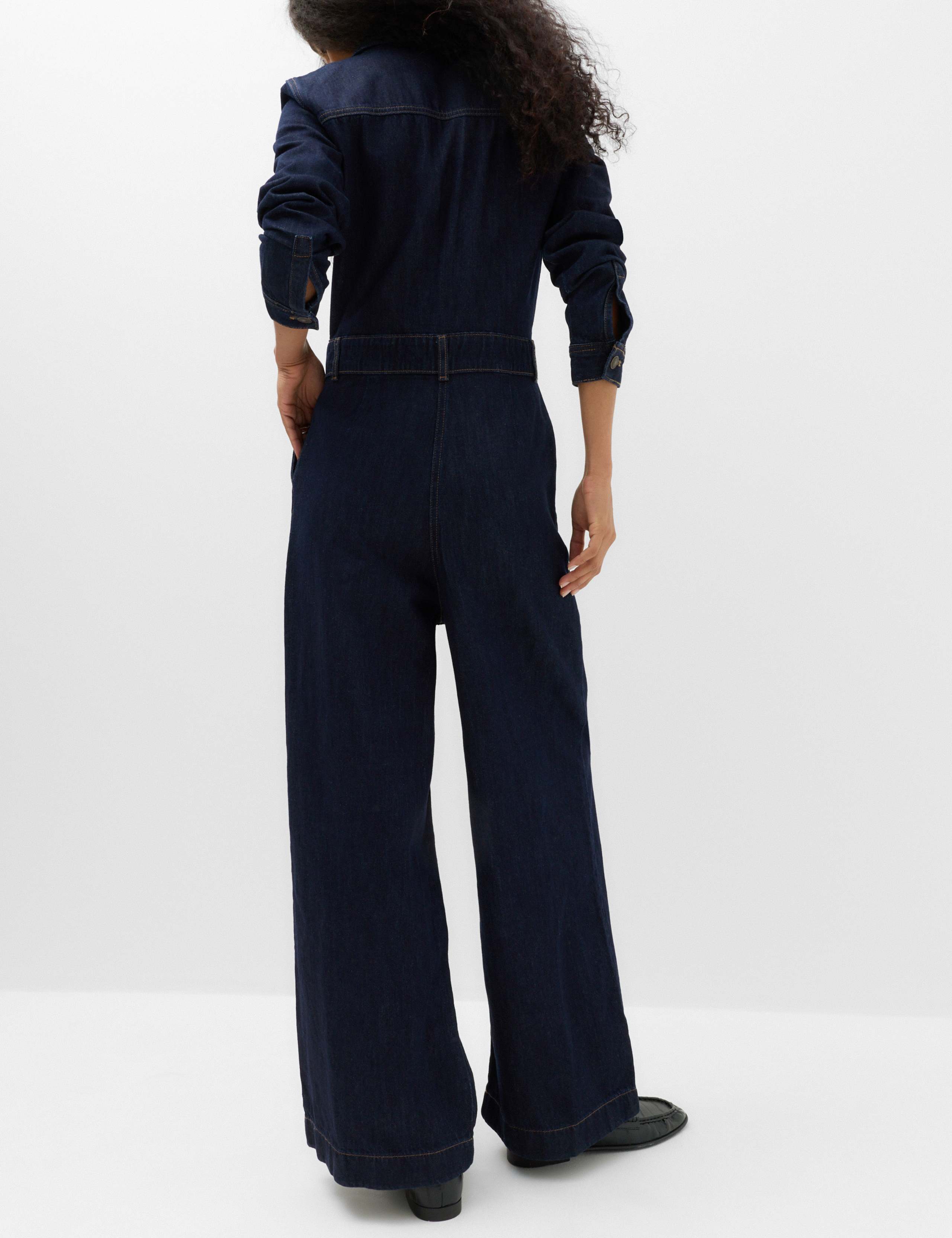 Denim Long Sleeve Wide Leg Jumpsuit 5 of 7