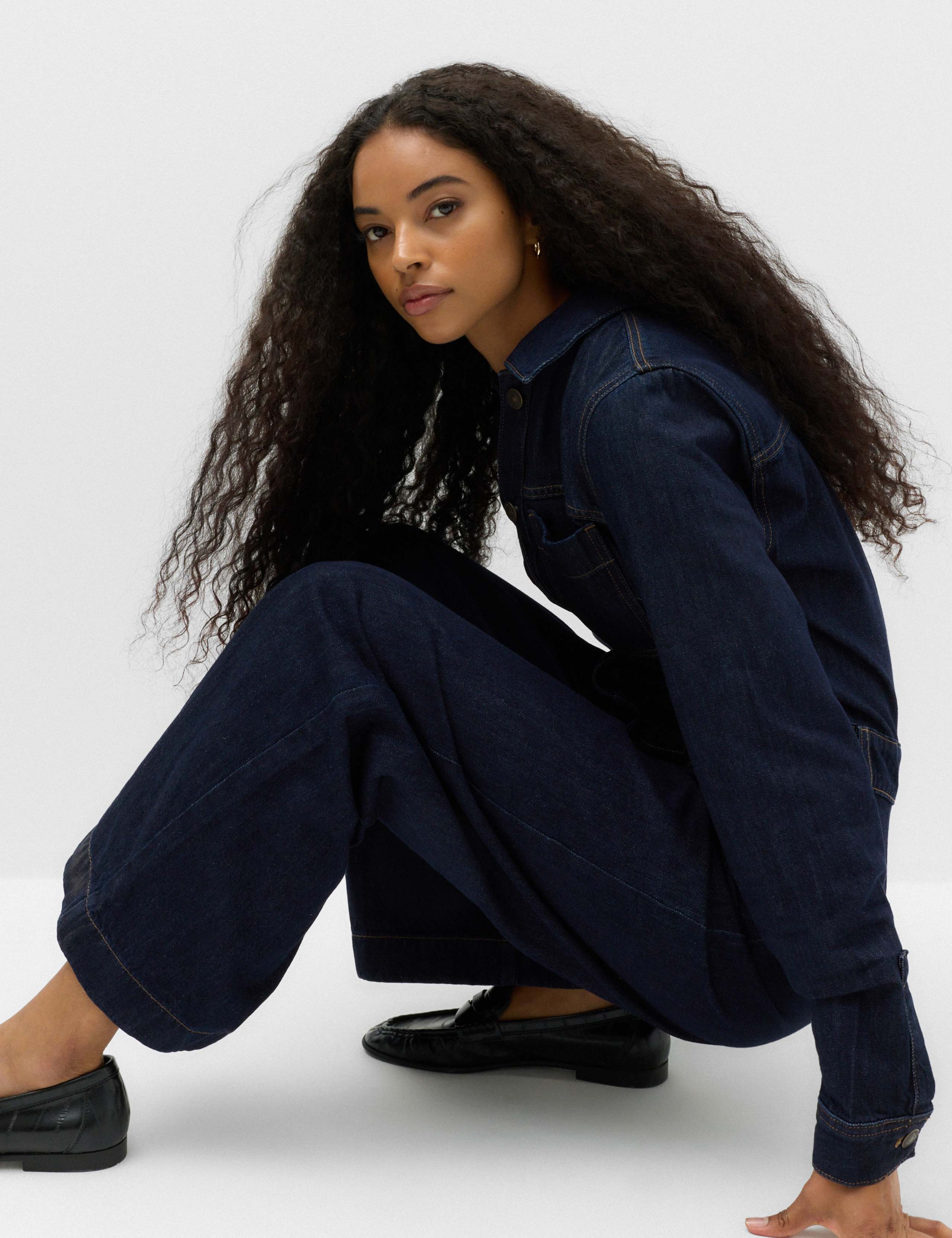 Denim Long Sleeve Wide Leg Jumpsuit 6 of 7