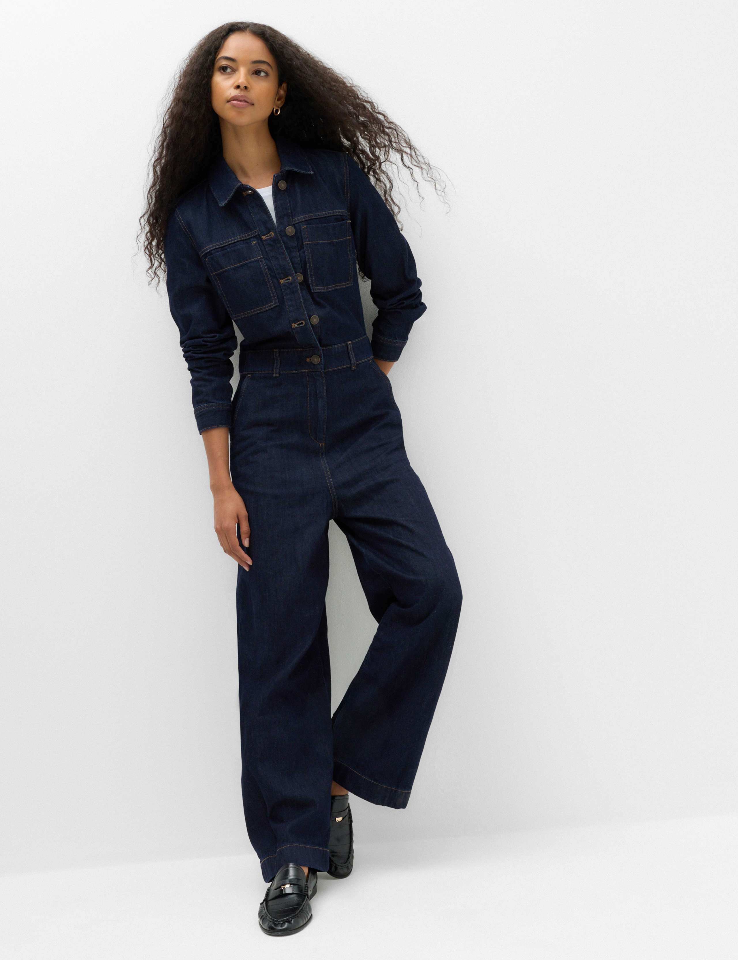 Denim Long Sleeve Wide Leg Jumpsuit 7 of 7