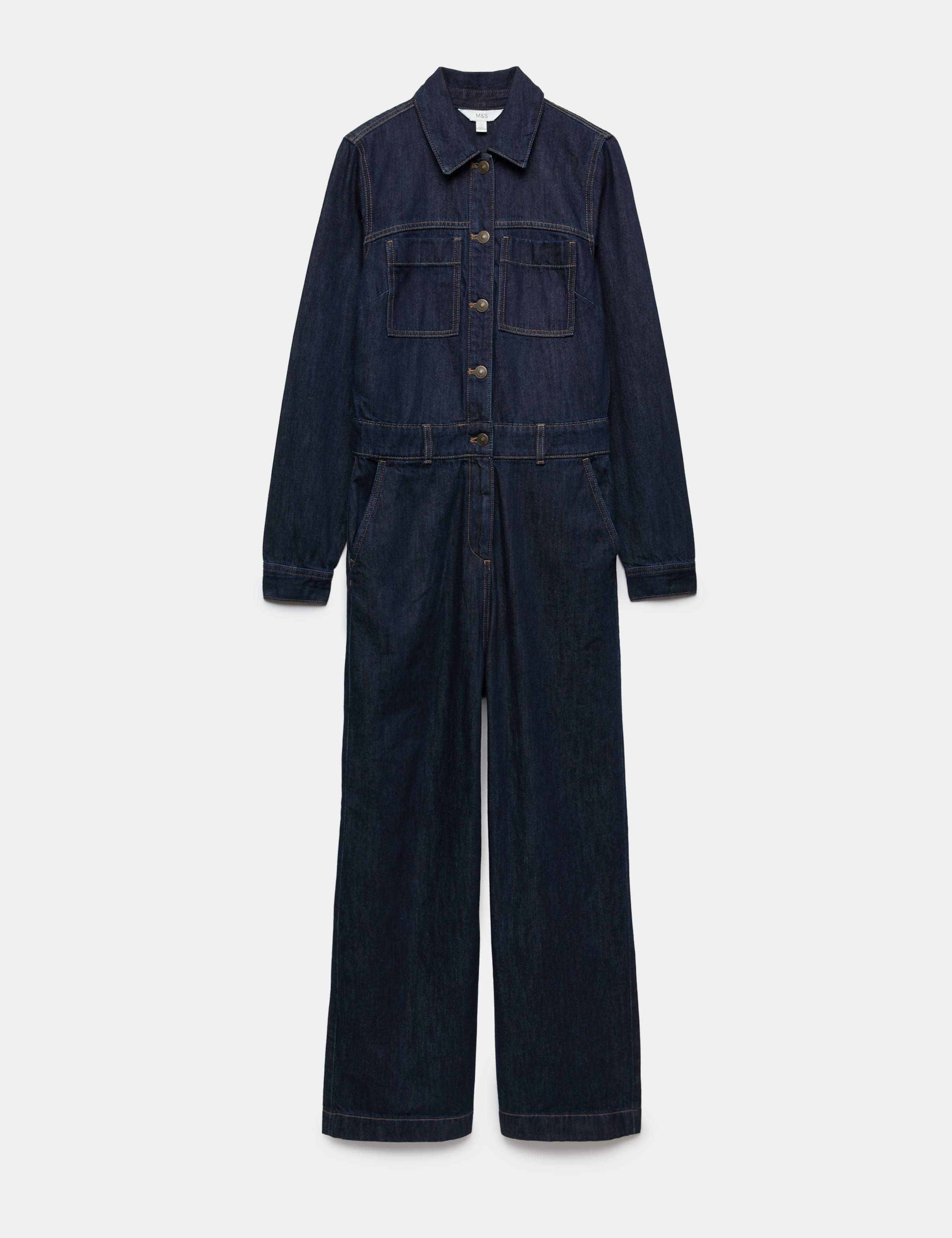 Denim Long Sleeve Wide Leg Jumpsuit 2 of 7