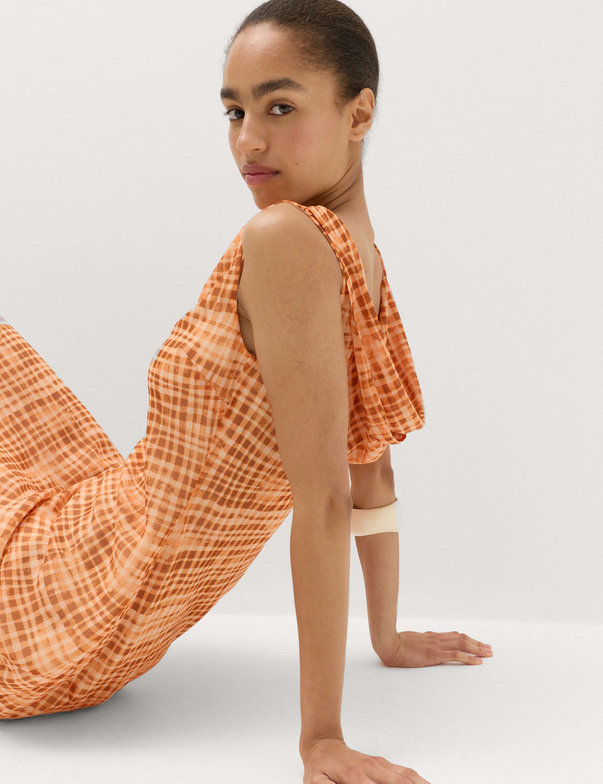 Chiffon Checked Midi Column Dress 5 of 6