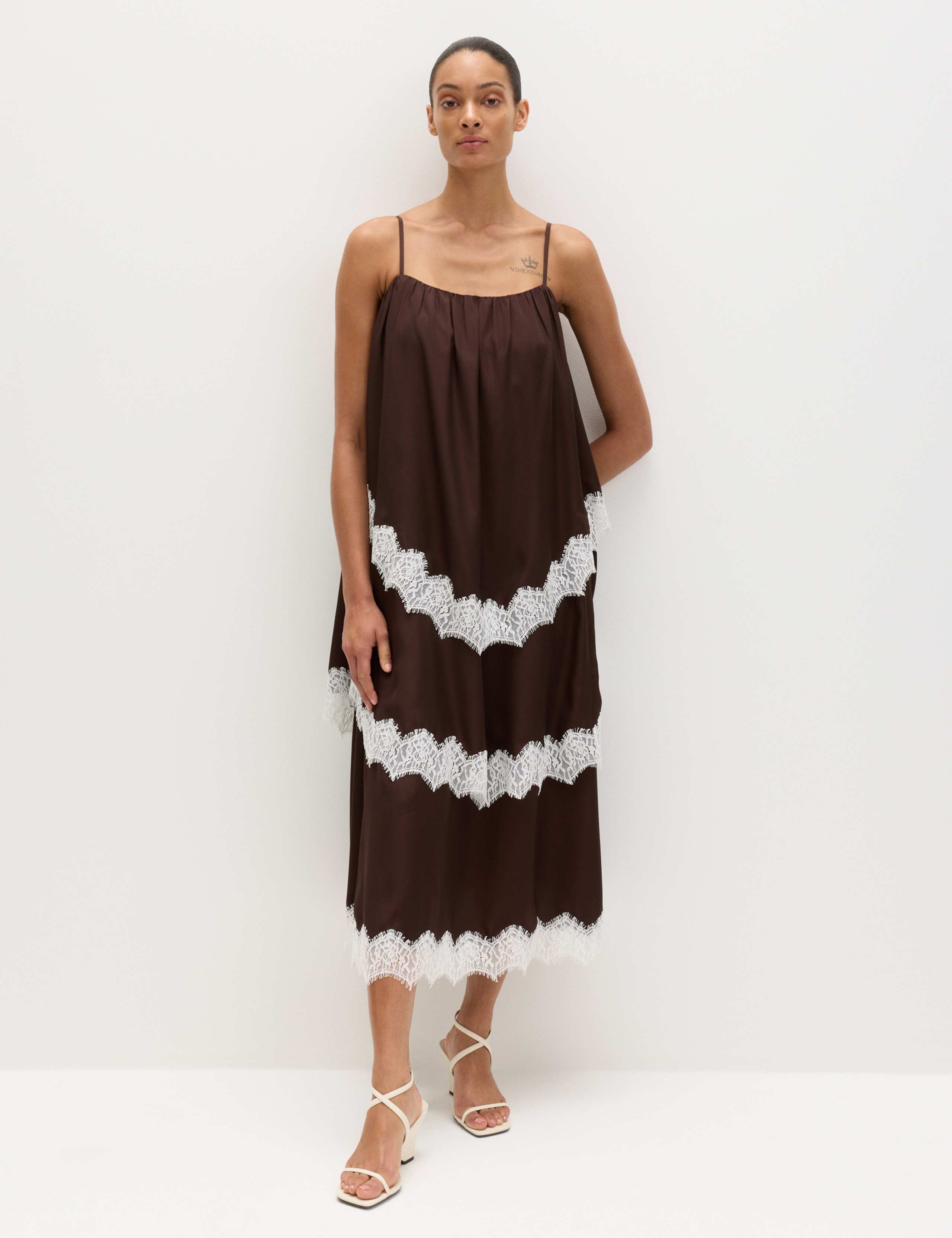 Lace Trim Strappy Midi Tiered Dress 3 of 8