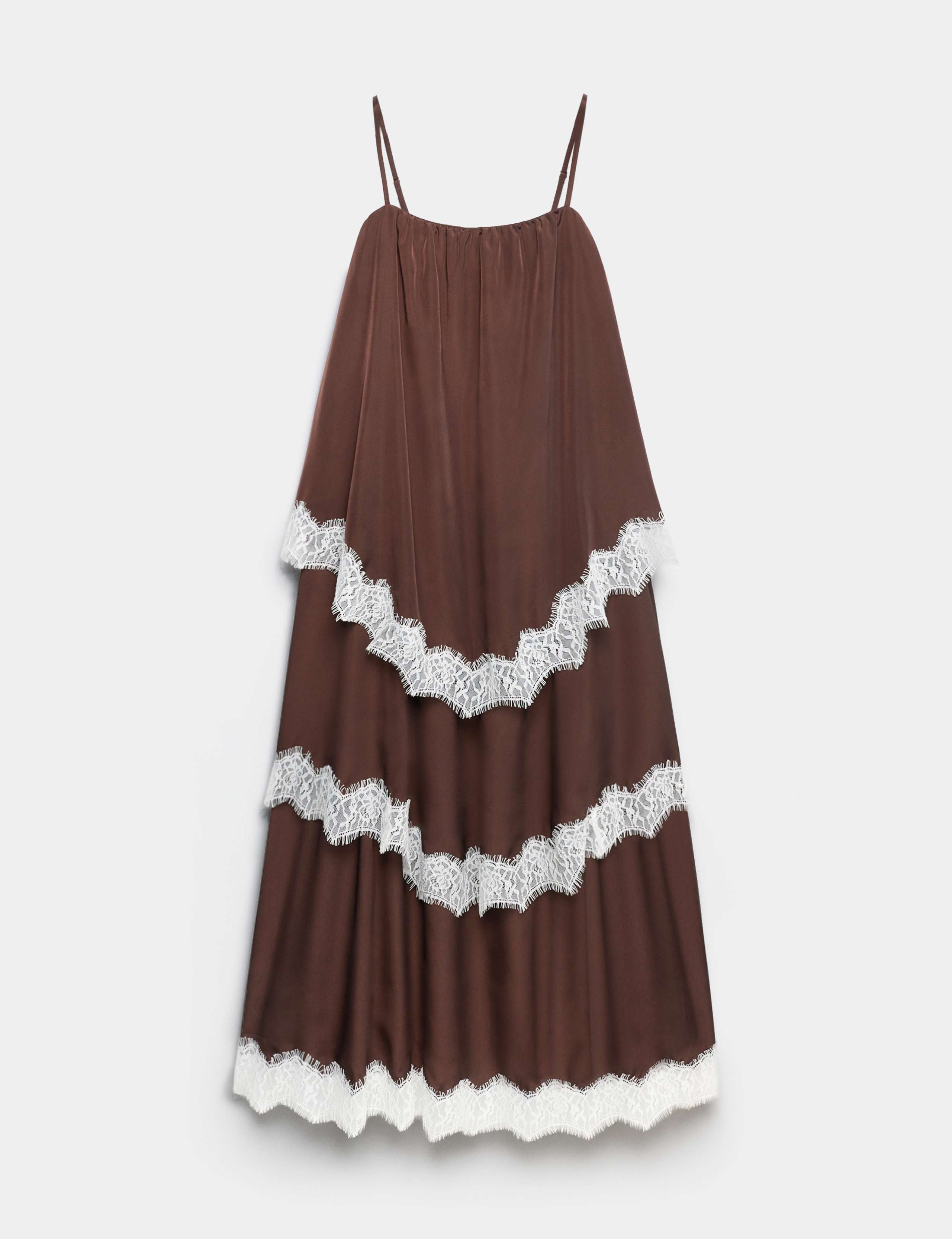 Lace Trim Strappy Midi Tiered Dress 2 of 8