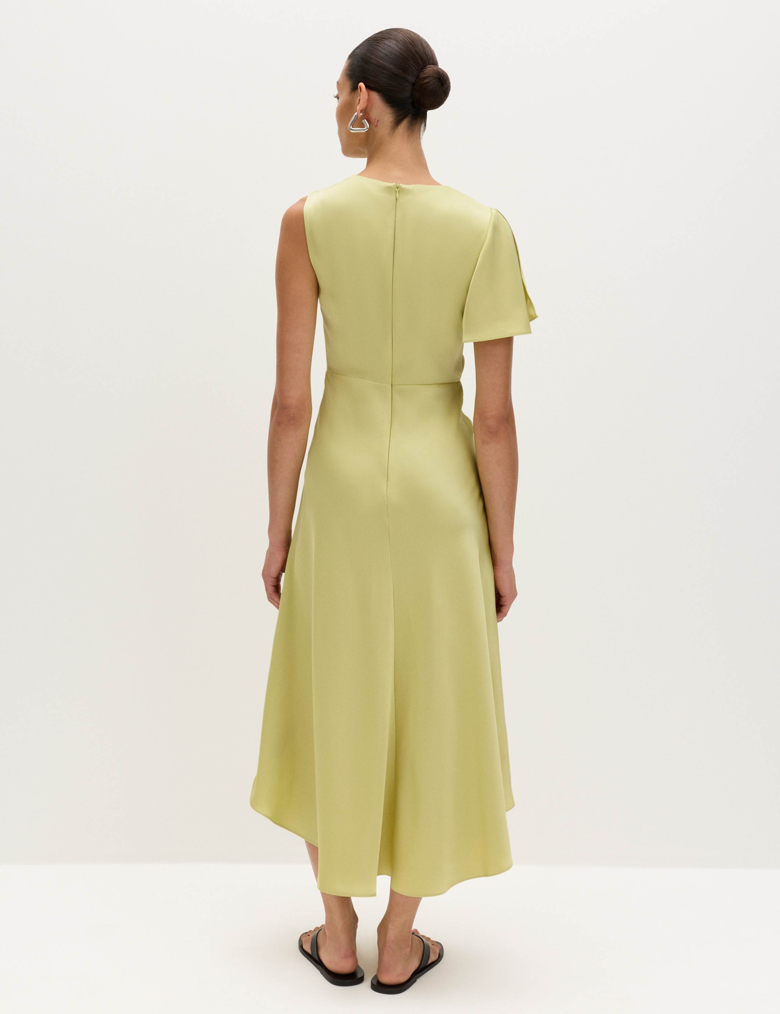 Satin Round Neck Asymmetric Midi Waisted Dress 4 of 7