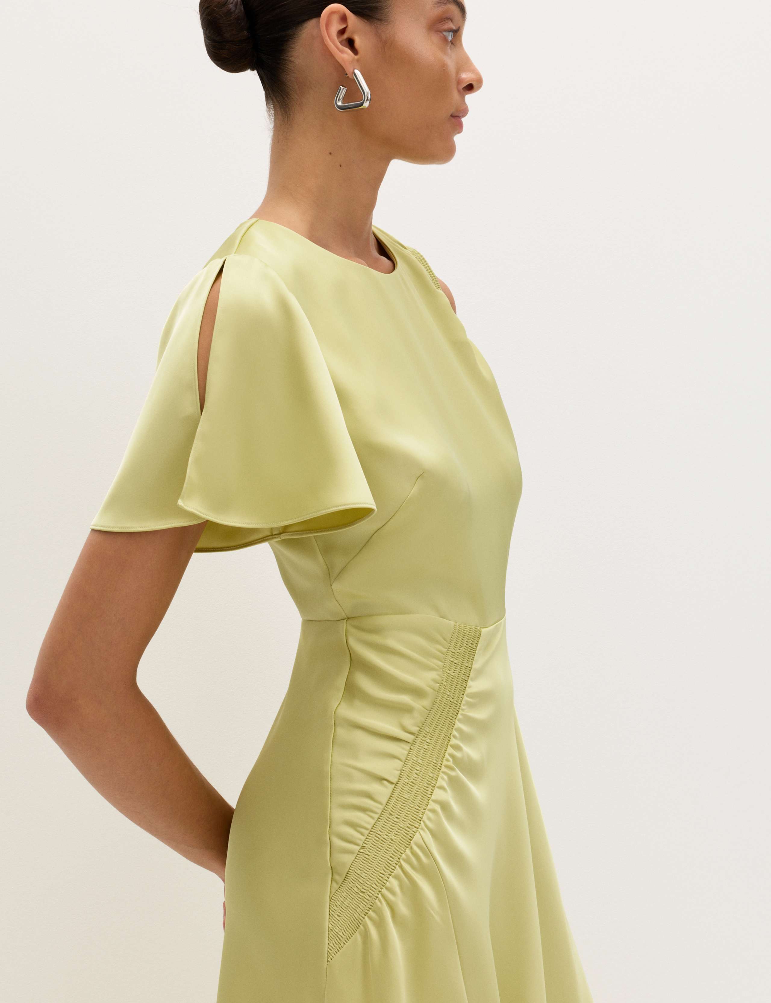Satin Round Neck Asymmetric Midi Waisted Dress 5 of 7