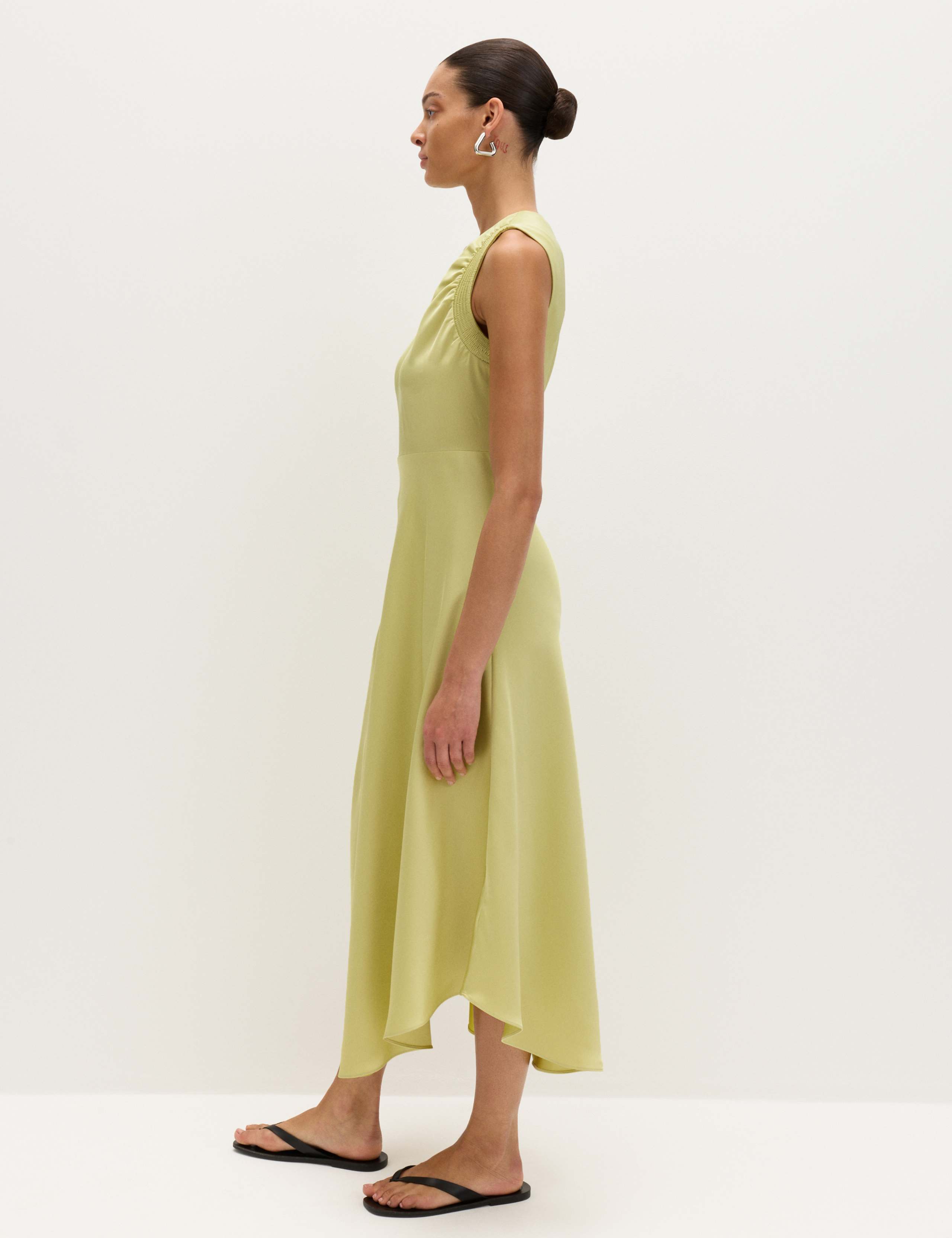 Satin Round Neck Asymmetric Midi Waisted Dress 6 of 7