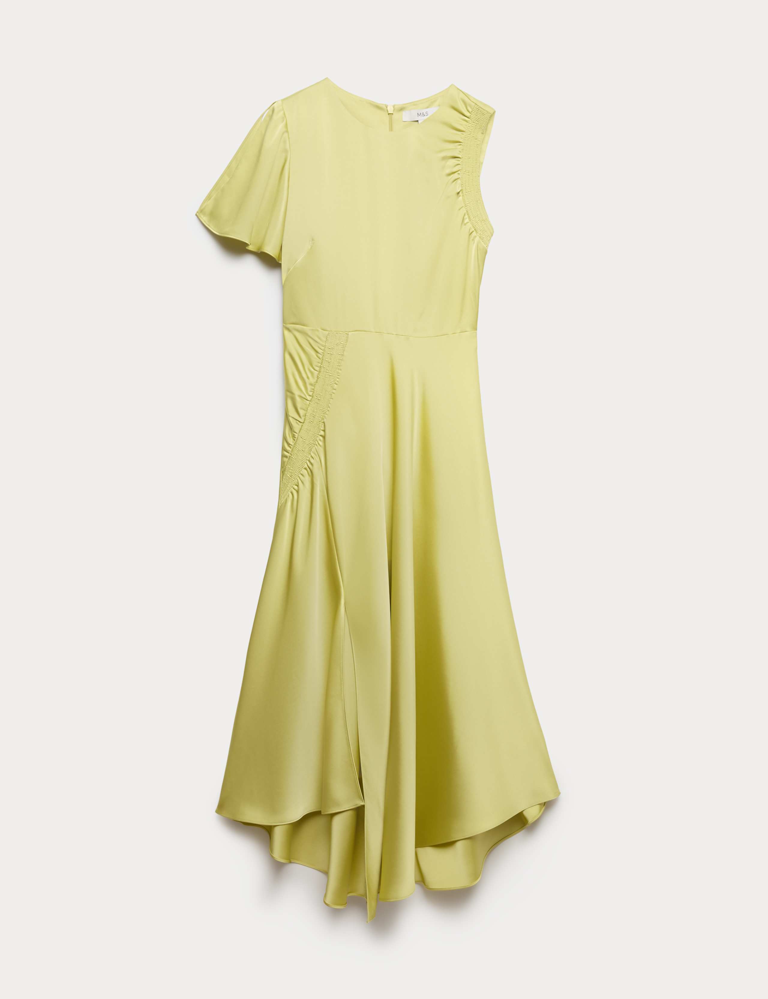 Satin Round Neck Asymmetric Midi Waisted Dress 2 of 7