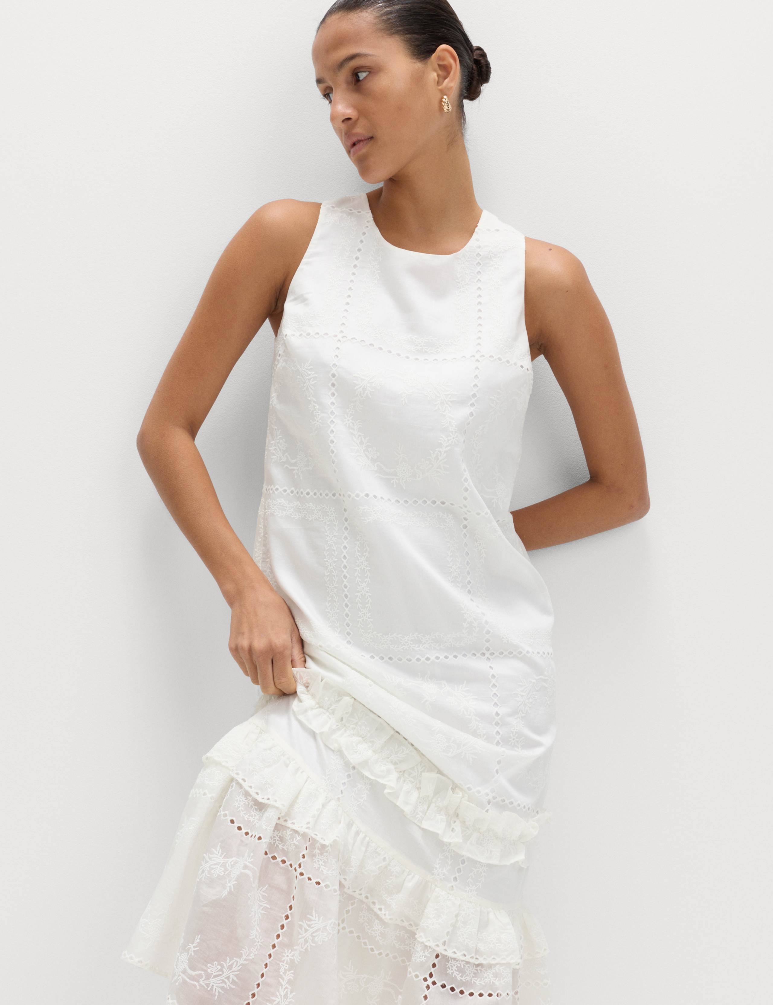Lyocell Rich Broderie Midi Tiered Dress 1 of 7