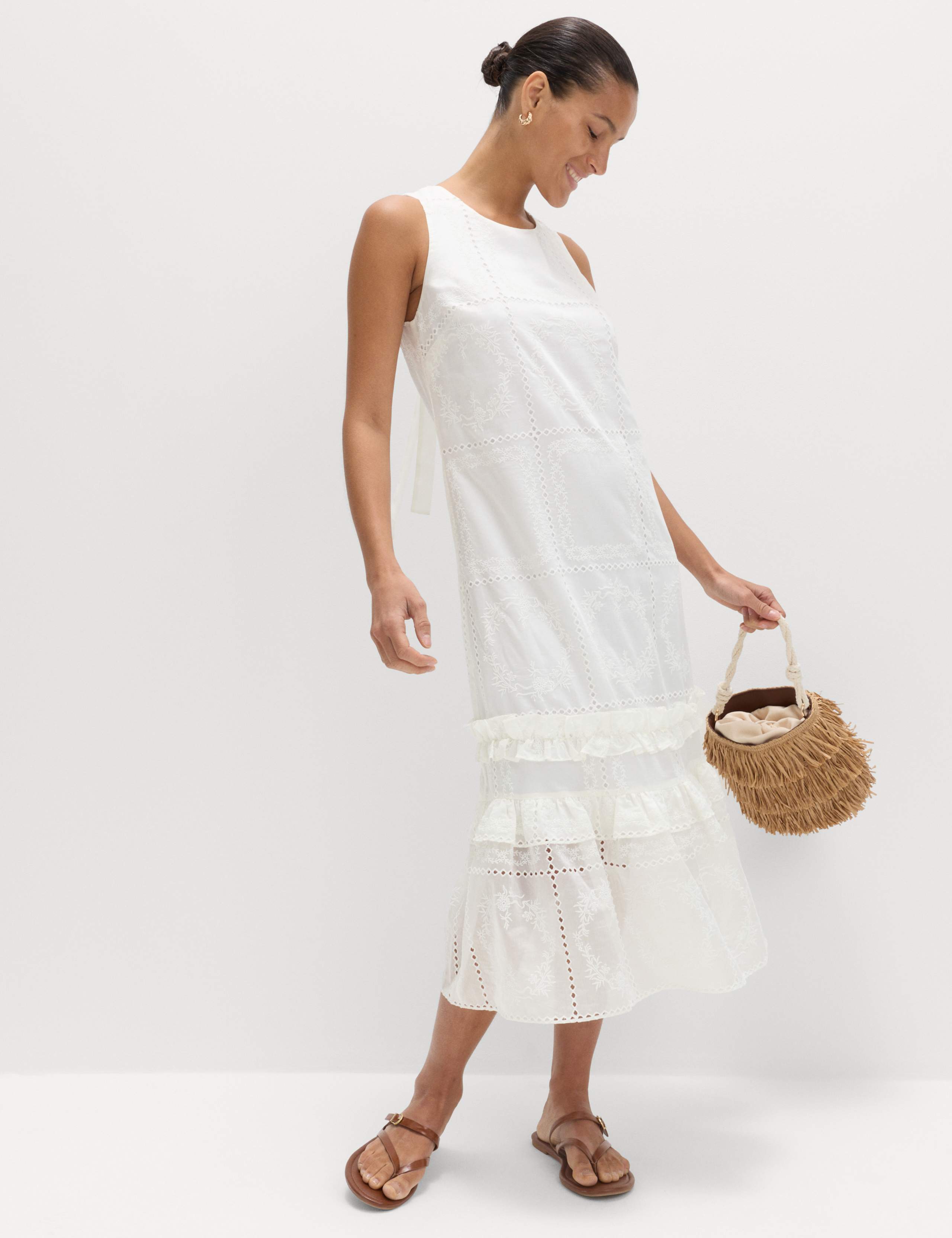Lyocell Rich Broderie Midi Tiered Dress 4 of 7