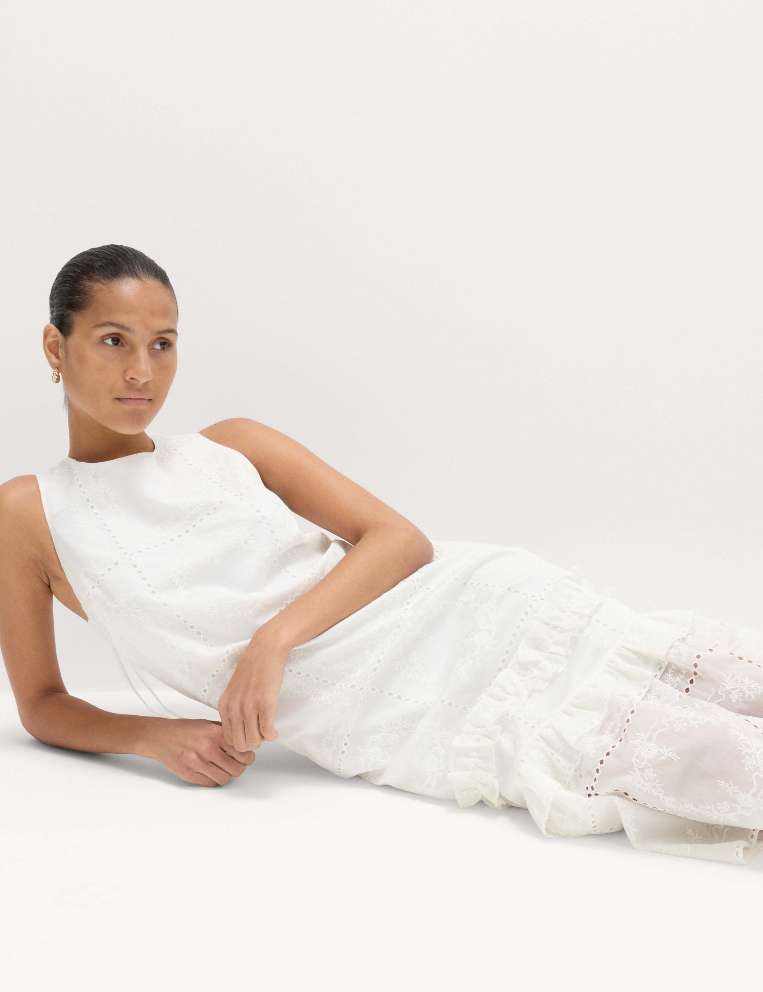 Lyocell Rich Broderie Midi Tiered Dress 5 of 7