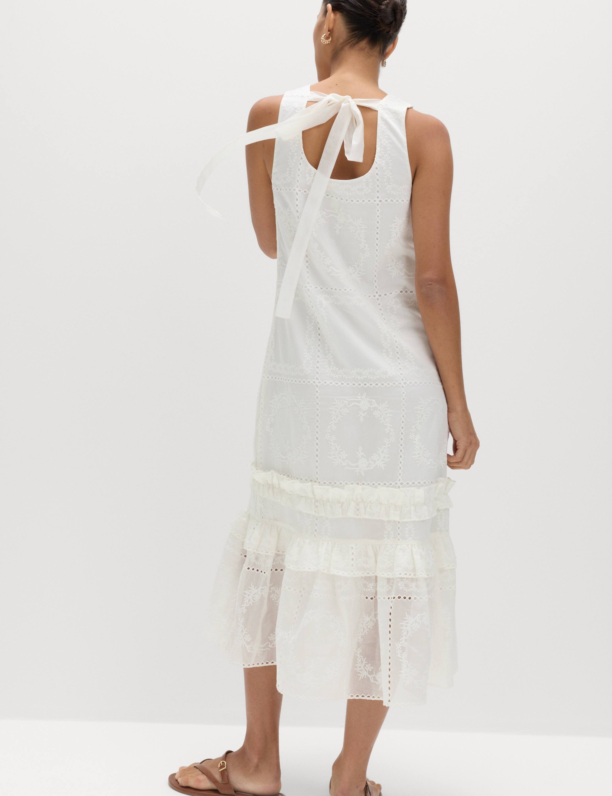 Lyocell Rich Broderie Midi Tiered Dress 6 of 7
