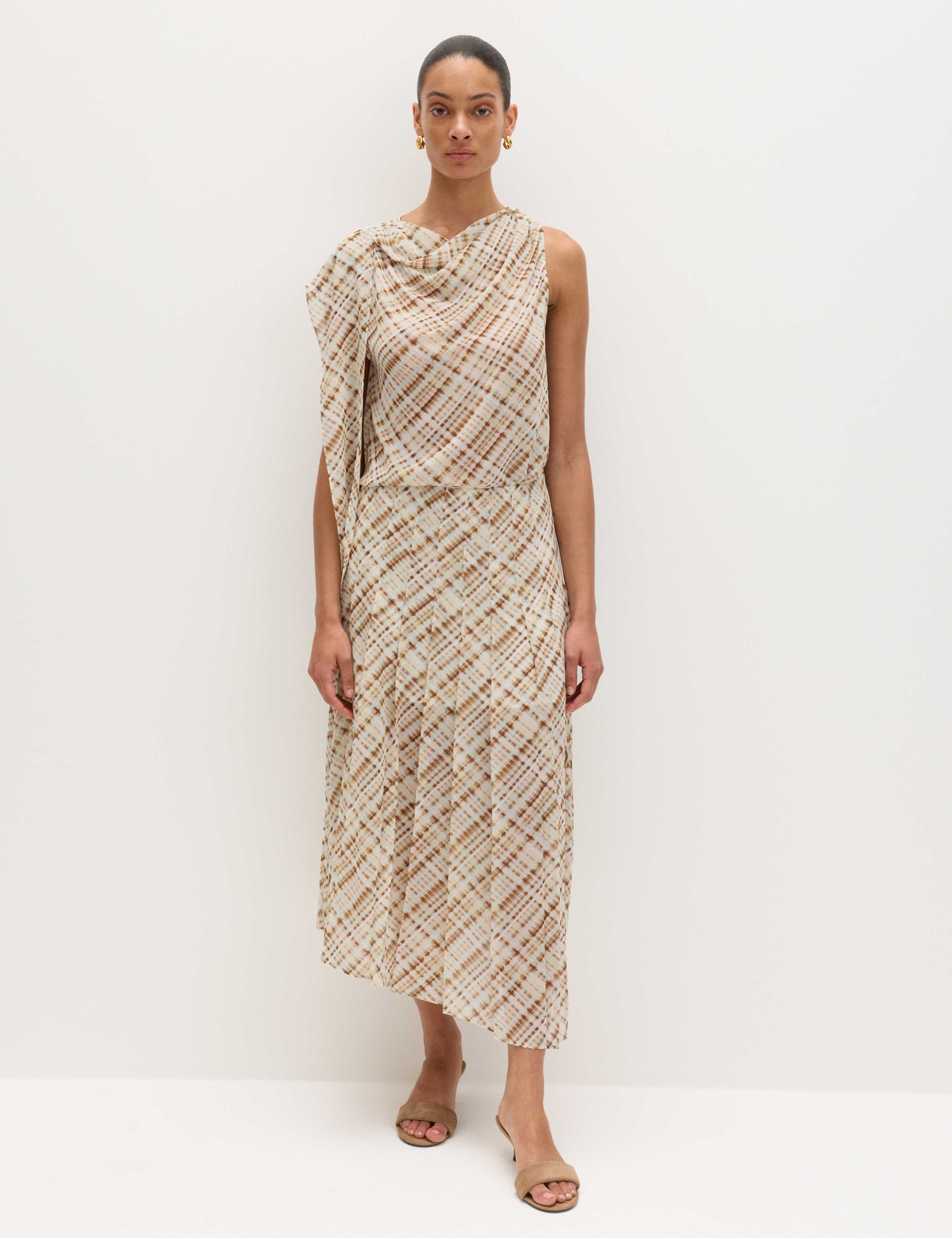 Chiffon Checked Midi A-Line Skirt 3 of 6
